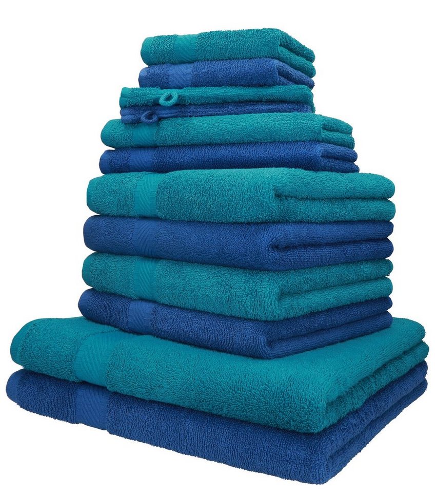Betz Handtuch Set 12-TLG. Handtuch-Set Palermo 100% Baumwolle 2 Liegetücher  4 Handtücher 2 Gästetücher 2 Seiftücher 2 Waschhandschuhe Farbe blau und  Petrol, 100% Baumwolle, (12-tlg)
