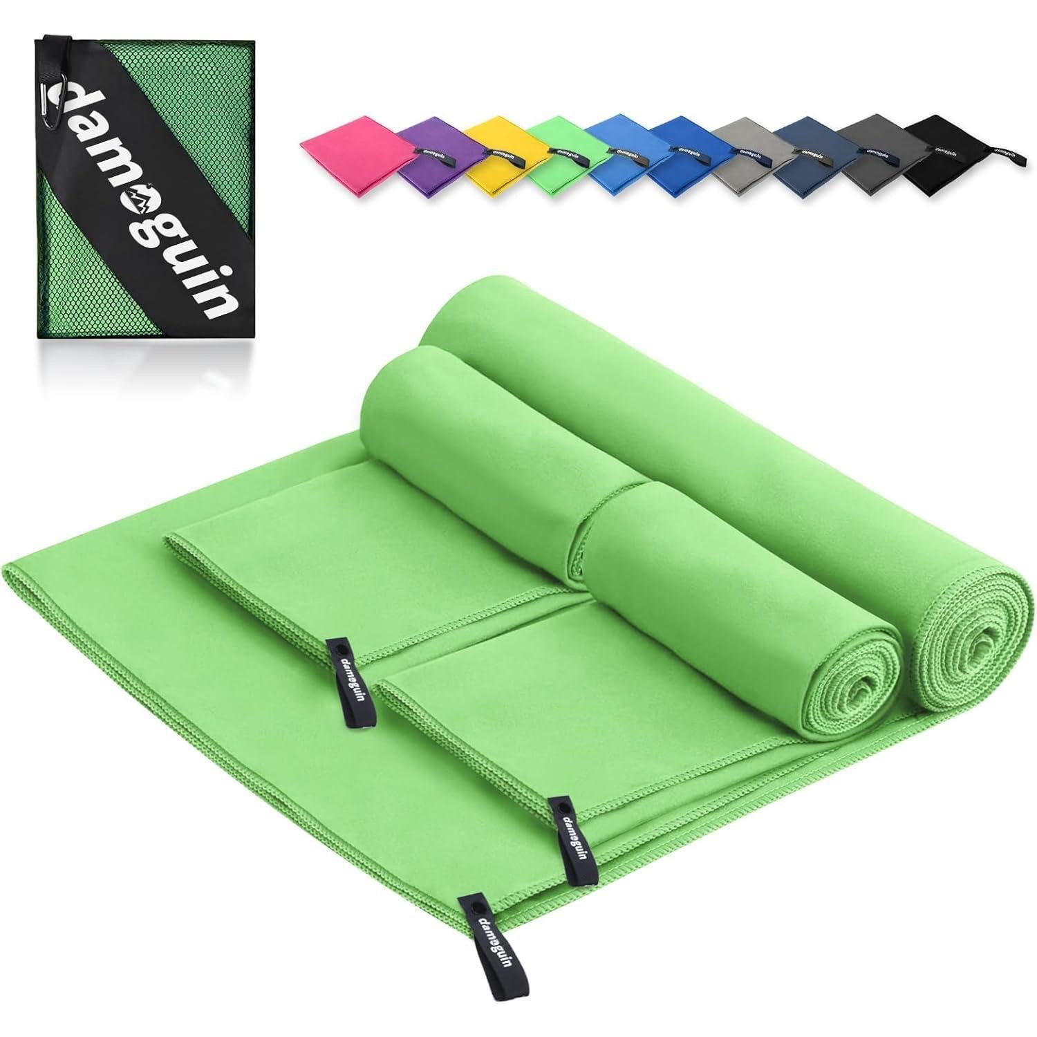 LuxusKollektion Sporthandtuch 3er-Set Mikrofaser Fitness Handtuch Groß & 2x Klein Grün