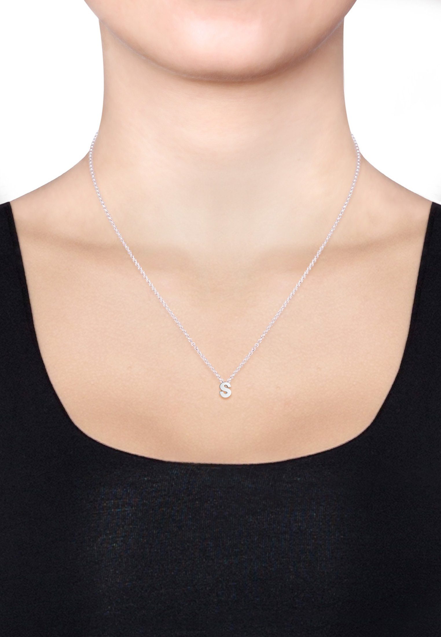 mit Silber Pendentif Anhänger Lettre S Kette - Elli Femme Initiale (925/1000) Argent