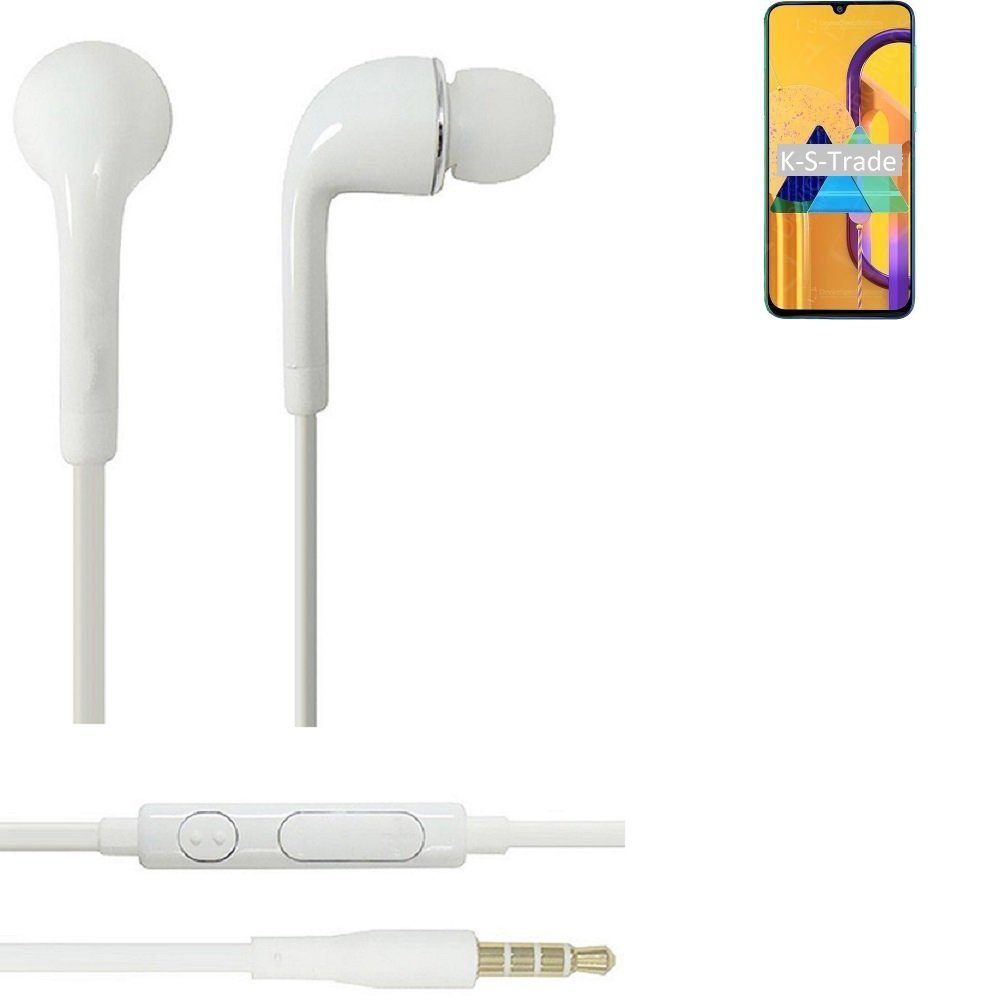 K-S-Trade für Samsung Galaxy M30s In-Ear-Kopfhörer (Kopfhörer Headset mit Mikrofon u Lautstärkeregler weiß 3,5mm)