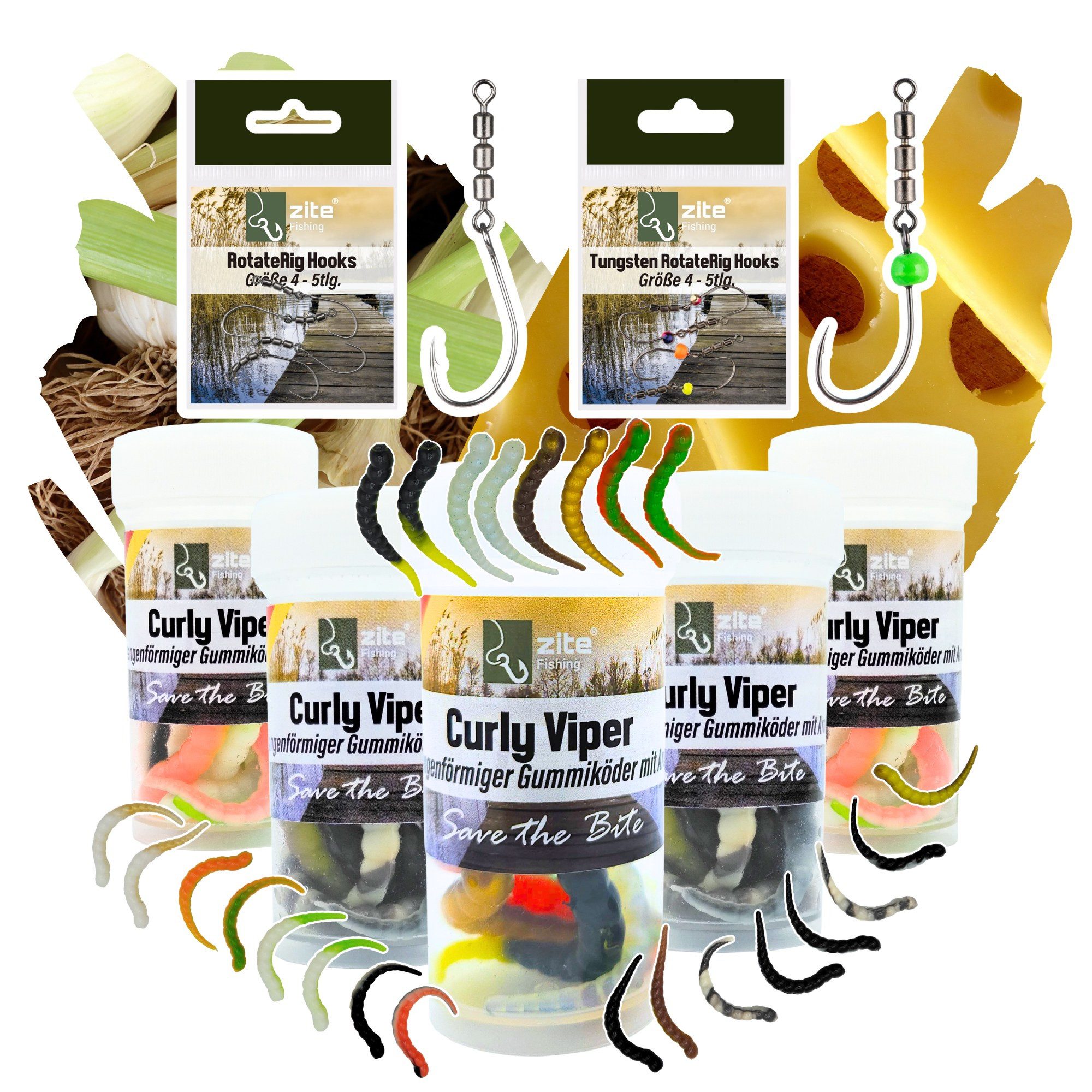 Zite Kunstköder Curly Viper UL Forellenköder 5 Sorten mit 2 Rotationshaken Gr. 4, (Starter-Set)
