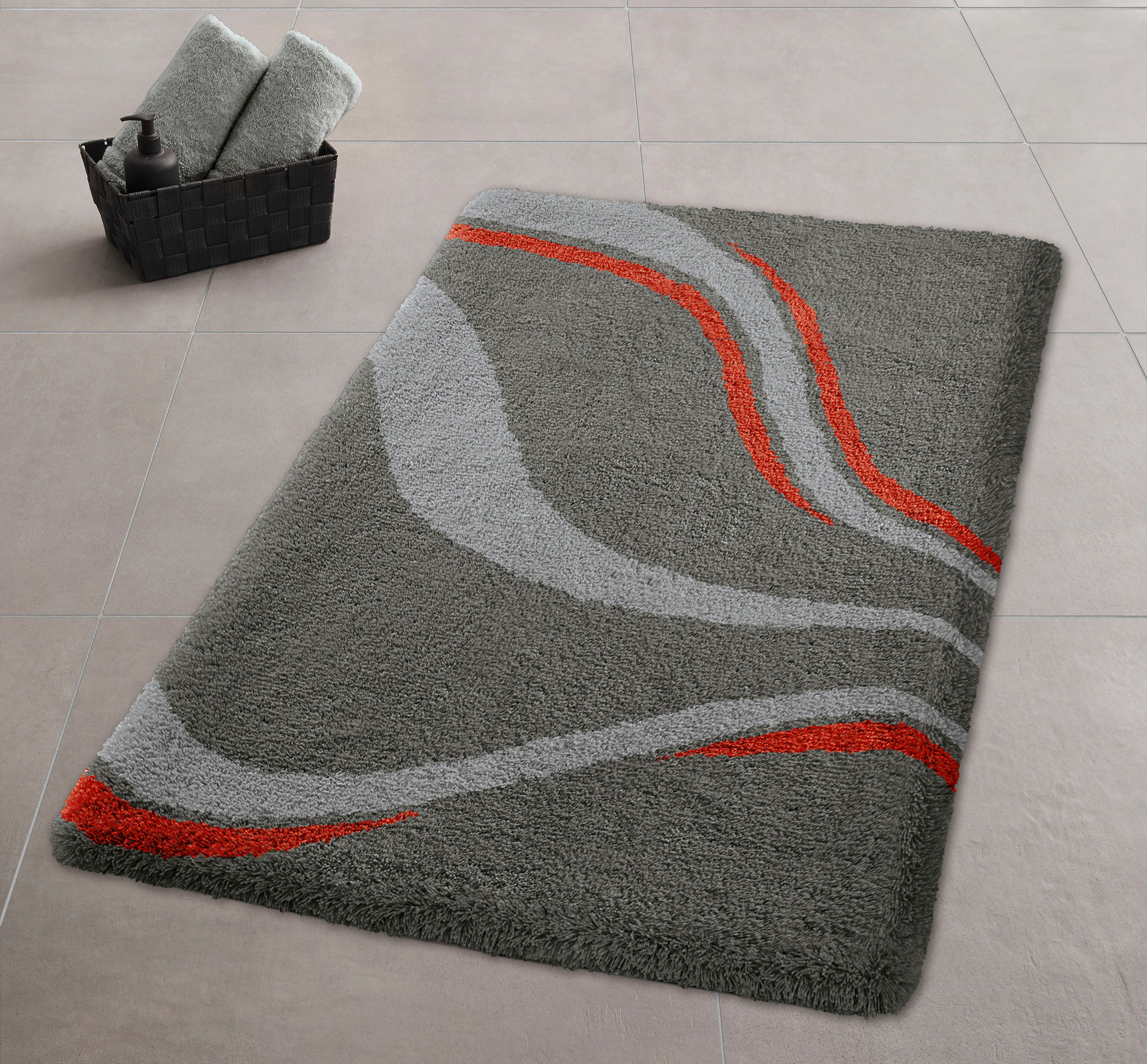 Kleine Wolke Badematte »Vento«, Badvorleger, Badezimmer Teppich, Höhe 20 mm, rutschhemmend beschichtet, fußbodenheizungsgeeignet, Polyacryl, rechteckig, Badteppich, modernes Welledesign, besonders weich