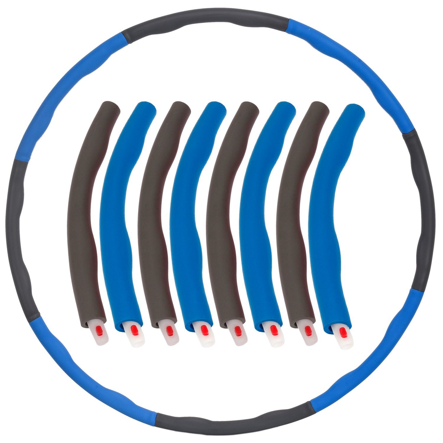 FunTomia Hula-Hoop-Reifen Anfänger zum Fitness steckbaren Training, Hoola Fortgeschrittene + 6-8 mit Hullahub Hop HUP für Bauchmuskeln zum Hulla der Hula Abnehmen Blau-Grau Soft-Elementen, Reifen Hoop Trainieren Erwachsene für