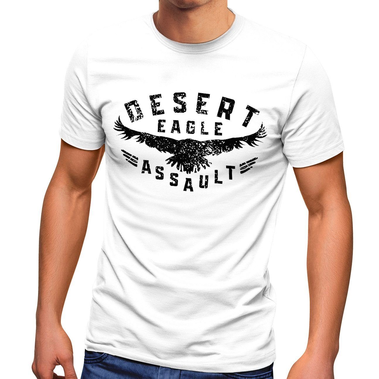 Neverless Print-Shirt Herren T-Shirt Adler Aufschrift Desert Eagle Assault Printshirt Fashion Streetstyle Neverless® mit Print weiß