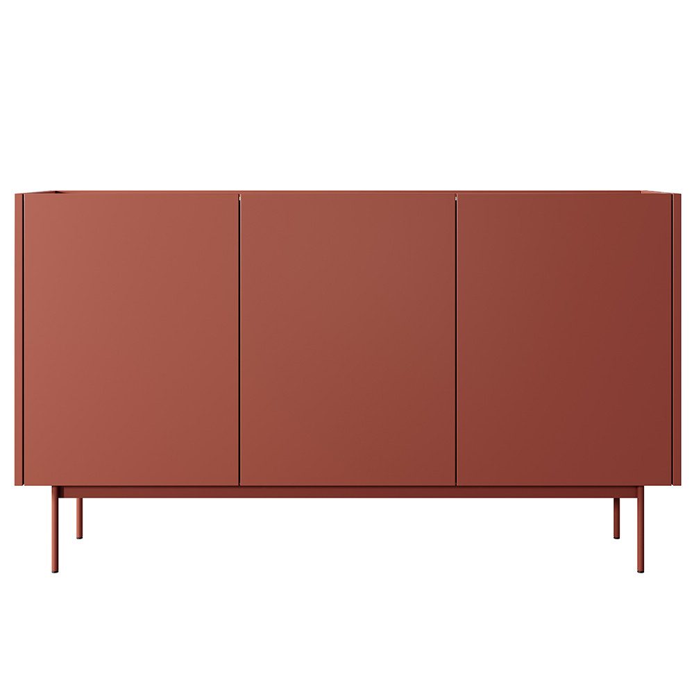 Lomadox Kommode CHEYENNE-160, 144 cm Breit in matt Rot, 3 Softclose-Türen