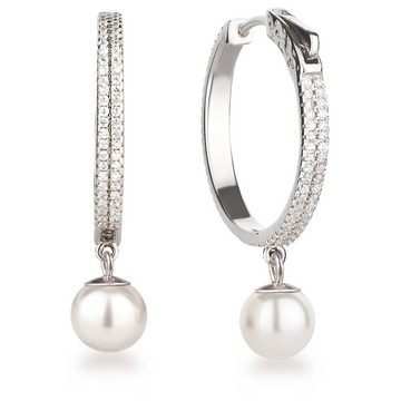Schöner-SD Perlenohrringe Ohrhänger 24mm große Creolen mit Perlen hängend 925 Silber Ohrringe, mit Zirkonia