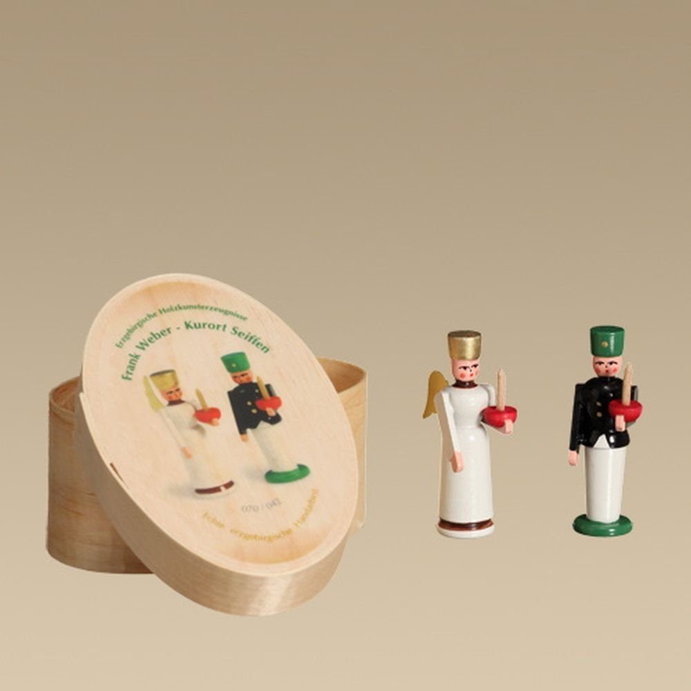 Weihnachtsfigur Holzdekoration Spanschachtel Engel und Bergmann Spandose Bx günstig online kaufen