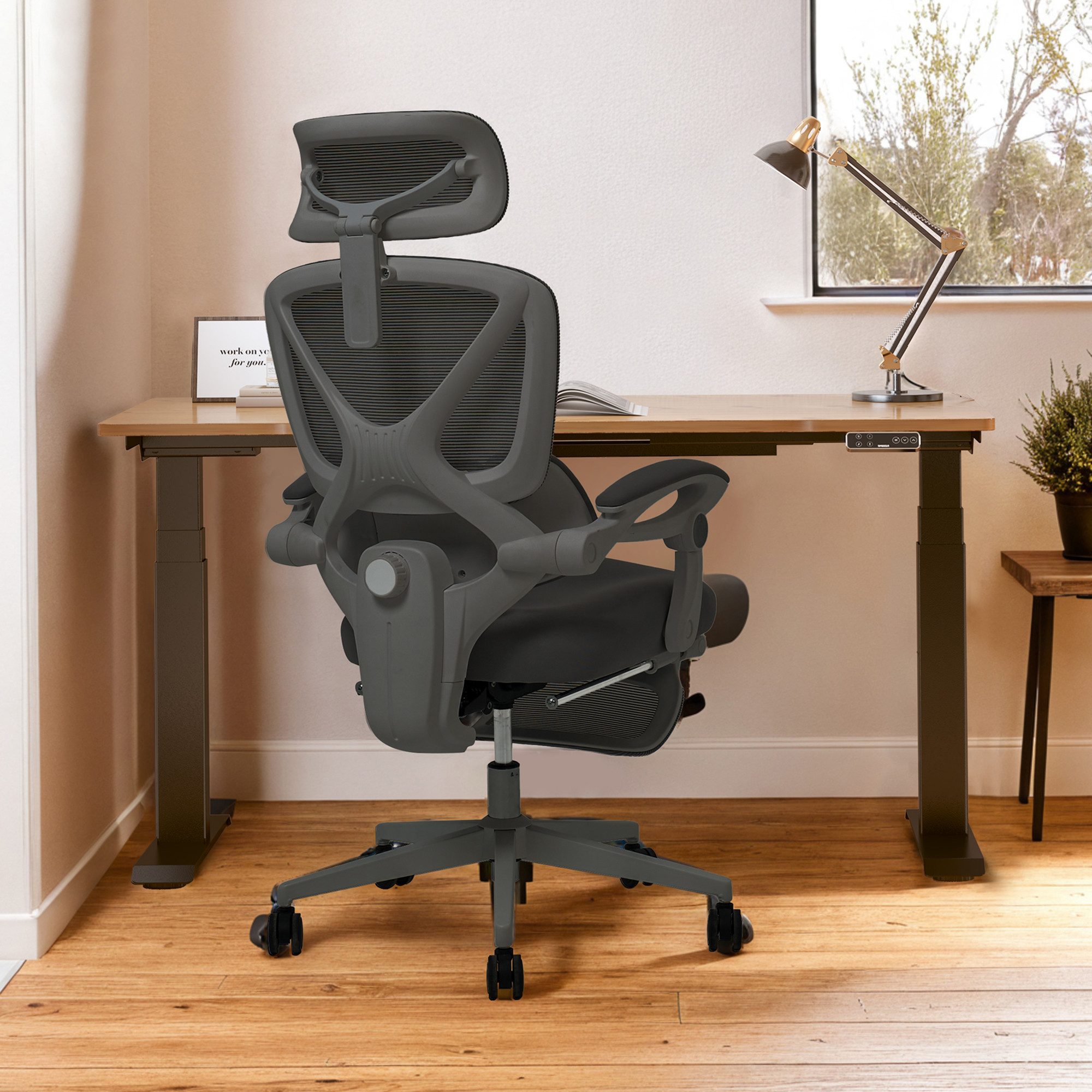 FLEXISPOT Drehstuhl Ergonomischer Bürostuhl mit X-Design (135° neigbare Rückenlehne & 3D-Kopfstütze & zonenverstellbare Lendenunterstützung), Synchron-Armlehnen, Ausziehbare Fußstütze, Drehstuhl für Homeoffice