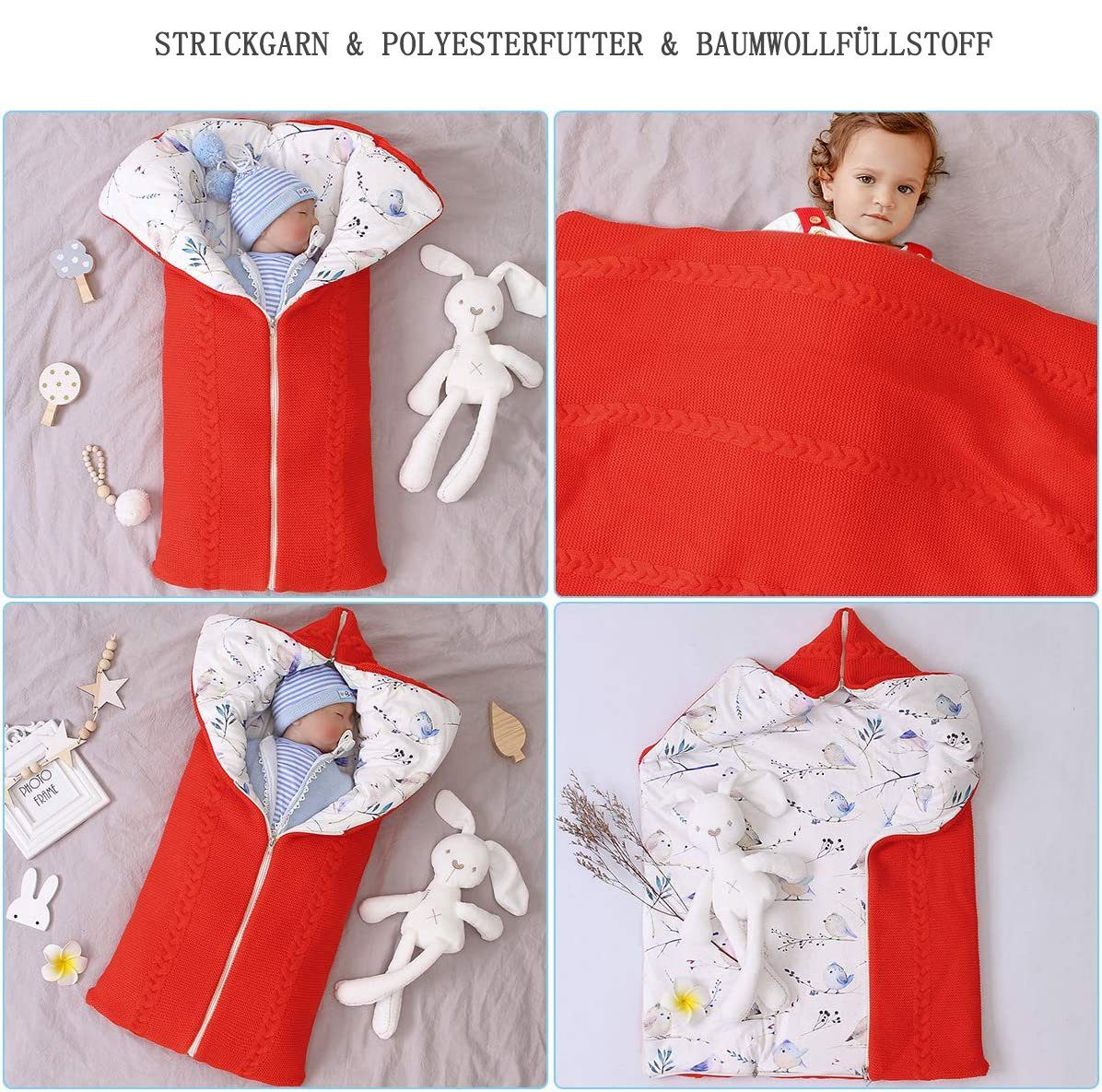 GelldG Winter Decke, Rot Schlafsack, Kinderwagen warme Babydecke Wickeldecke Neugeborenen
