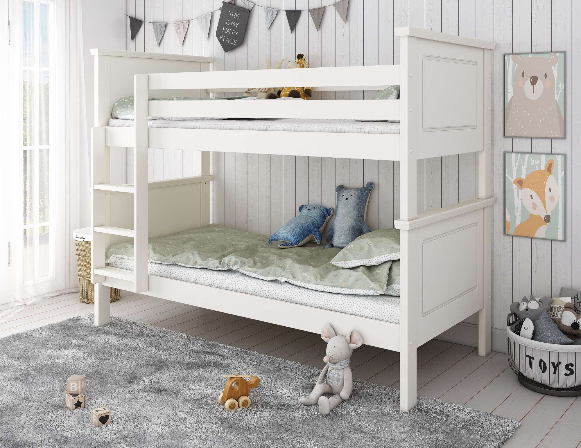 OTTO home Etagenbett Erik, teilbar in 2 Einzelbetten, Kassettenoptik, Landhausstil, mit Lattenroste, Massivholz, Made in EU