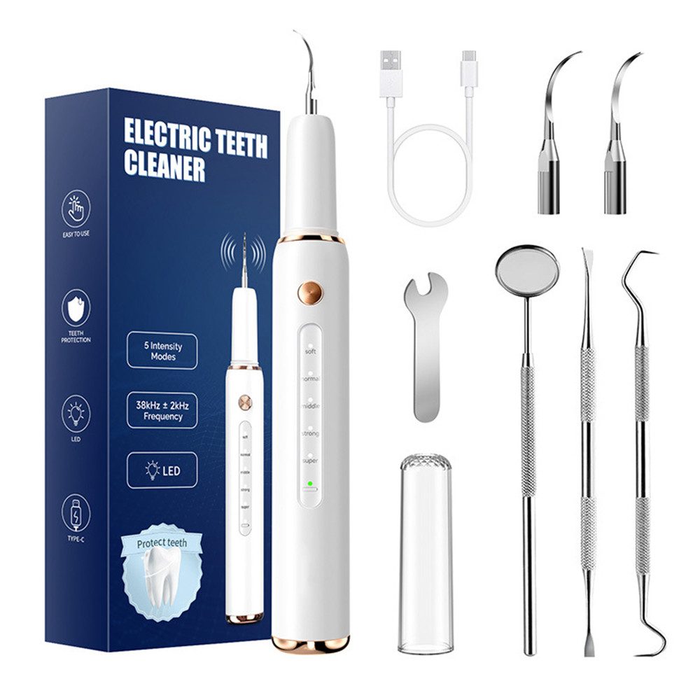 TUWENA Mundpflegecenter Zahnsteinentferner Zahnreinigung Set, mit 5 Modi und 2 Reinigungsköpfe, Elektrische Zahnreiniger für Zahnpflege zu Hause und Hunde und Katzen