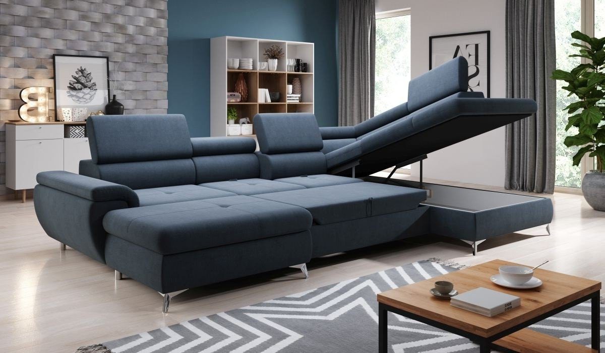 Sofa Dreams Wohnlandschaft Bochum XL, Strukturstoff, blau, mit Bettkasten,  mit Stauraum, mit Schlaffunktion, mit Bettfunktion