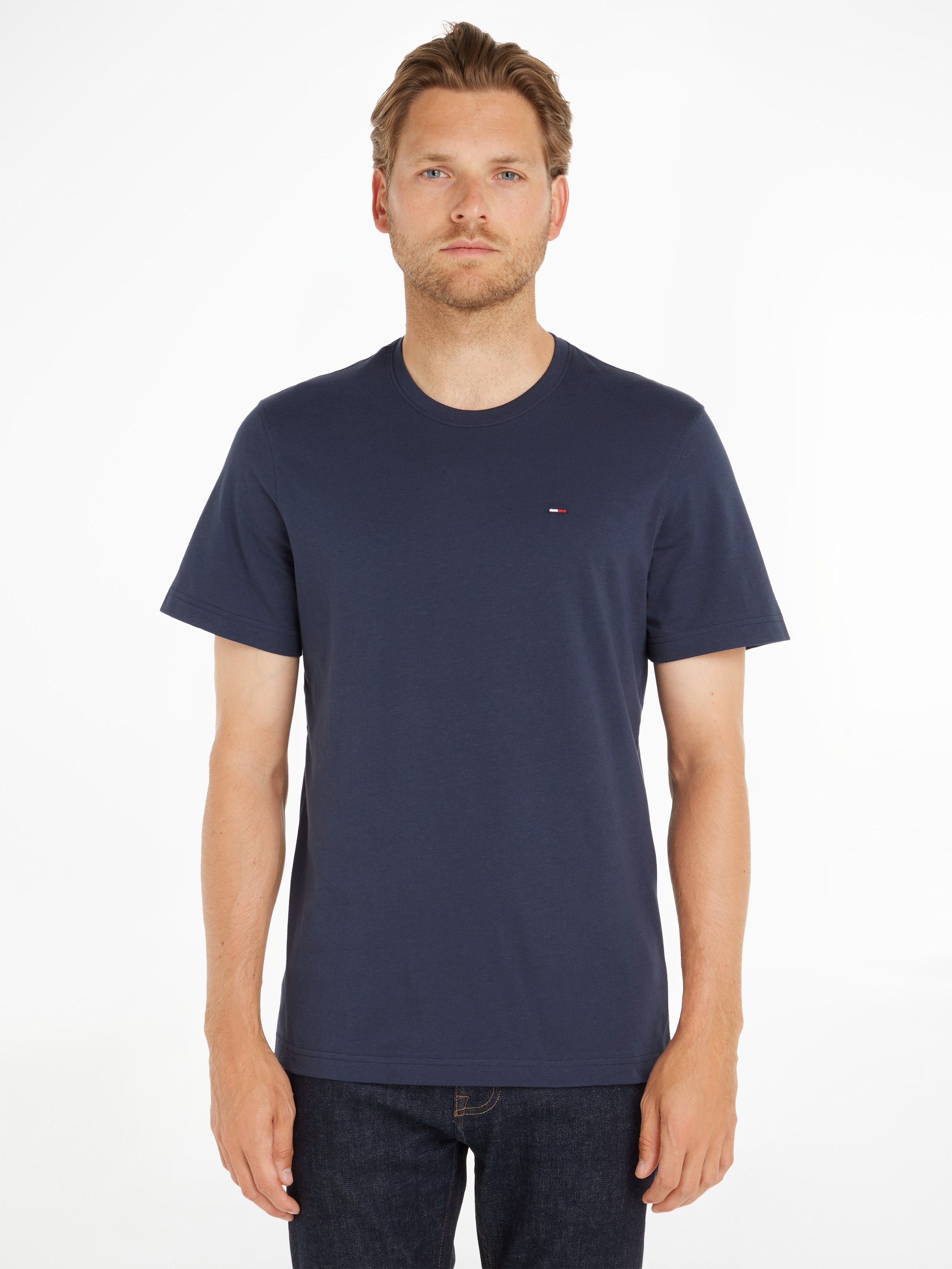 Tommy Jeans T-Shirt TJM ESSENTIAL SOLID TEE Regular Fit mit Rundhalsausschnitt und dezenter Logo-Flag black iris
