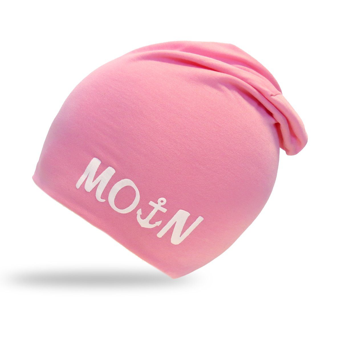 Sonia Originelli Beanie Beanie Mütze unifarben mit MOIN Aufdruck Anker maritim Jersey Unisex rosa