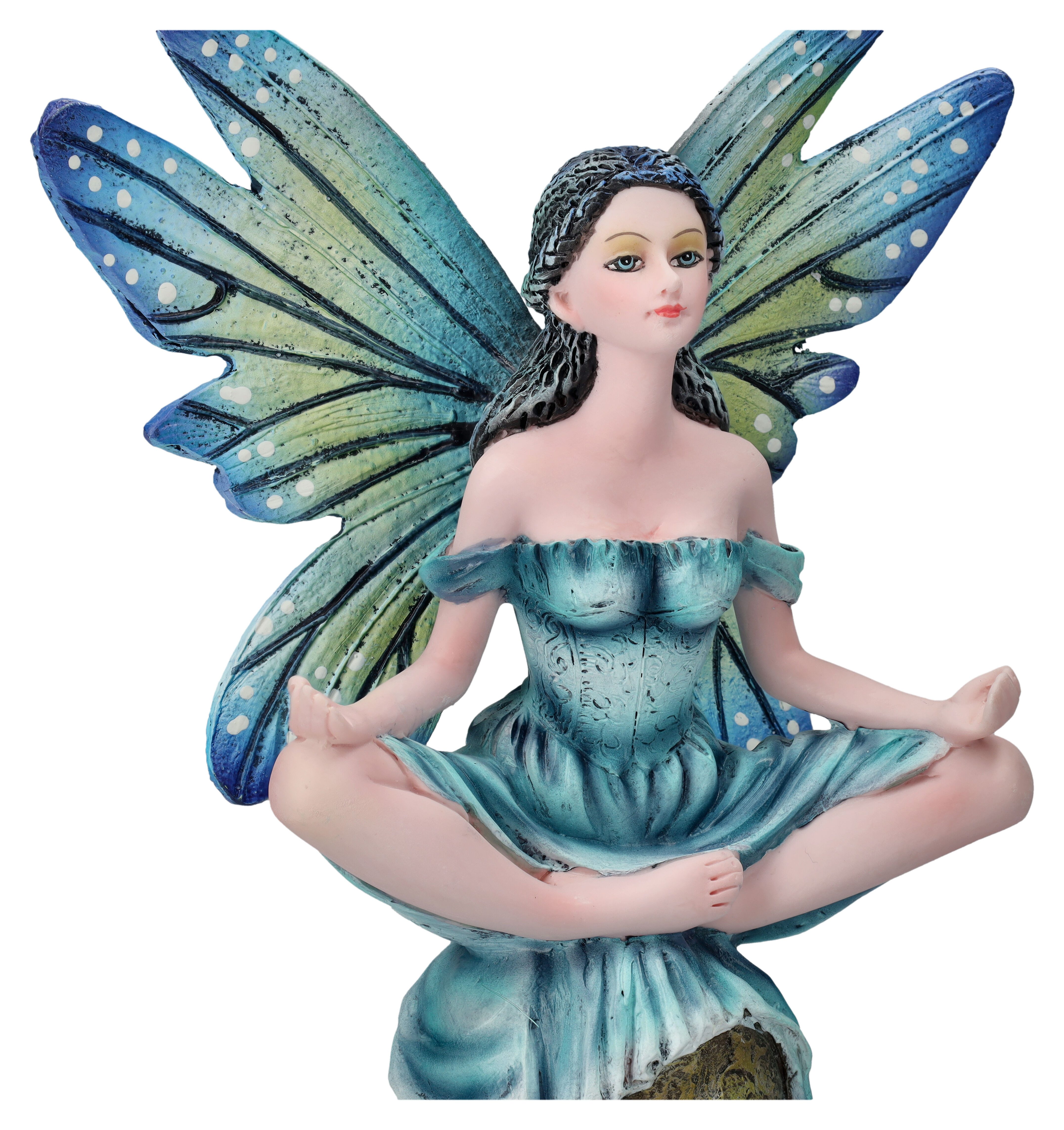 Figuren Shop GmbH Fantasy-Figur Elfen Figur meditiert auf Stein - Fantasy Dekoration Dekofigur Yoga