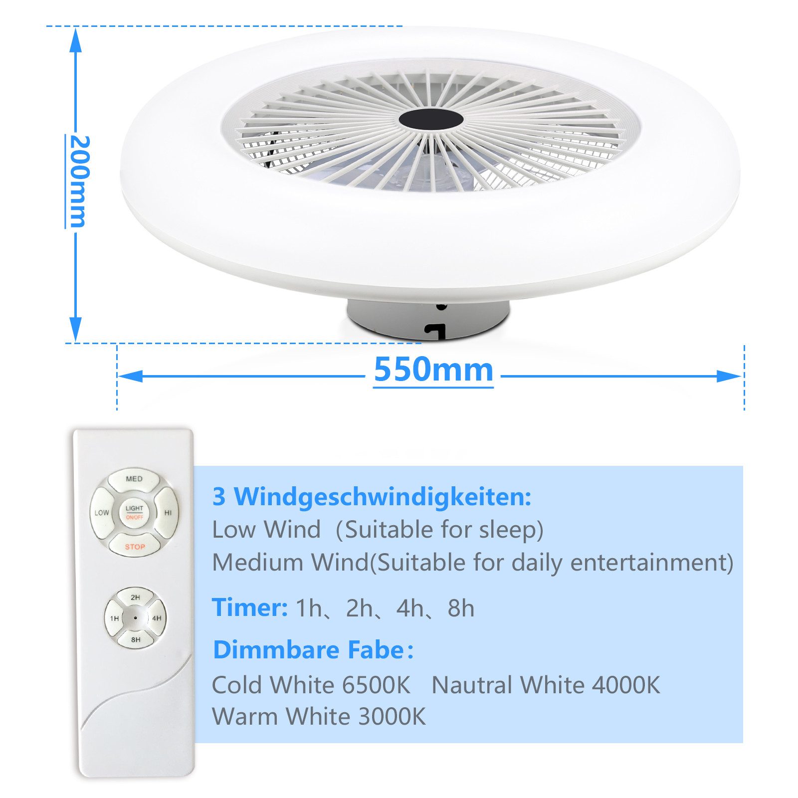 Clanmacy Deckenventilator 80W Deckenventilator Dimmbar Fernbedienung günstig online kaufen