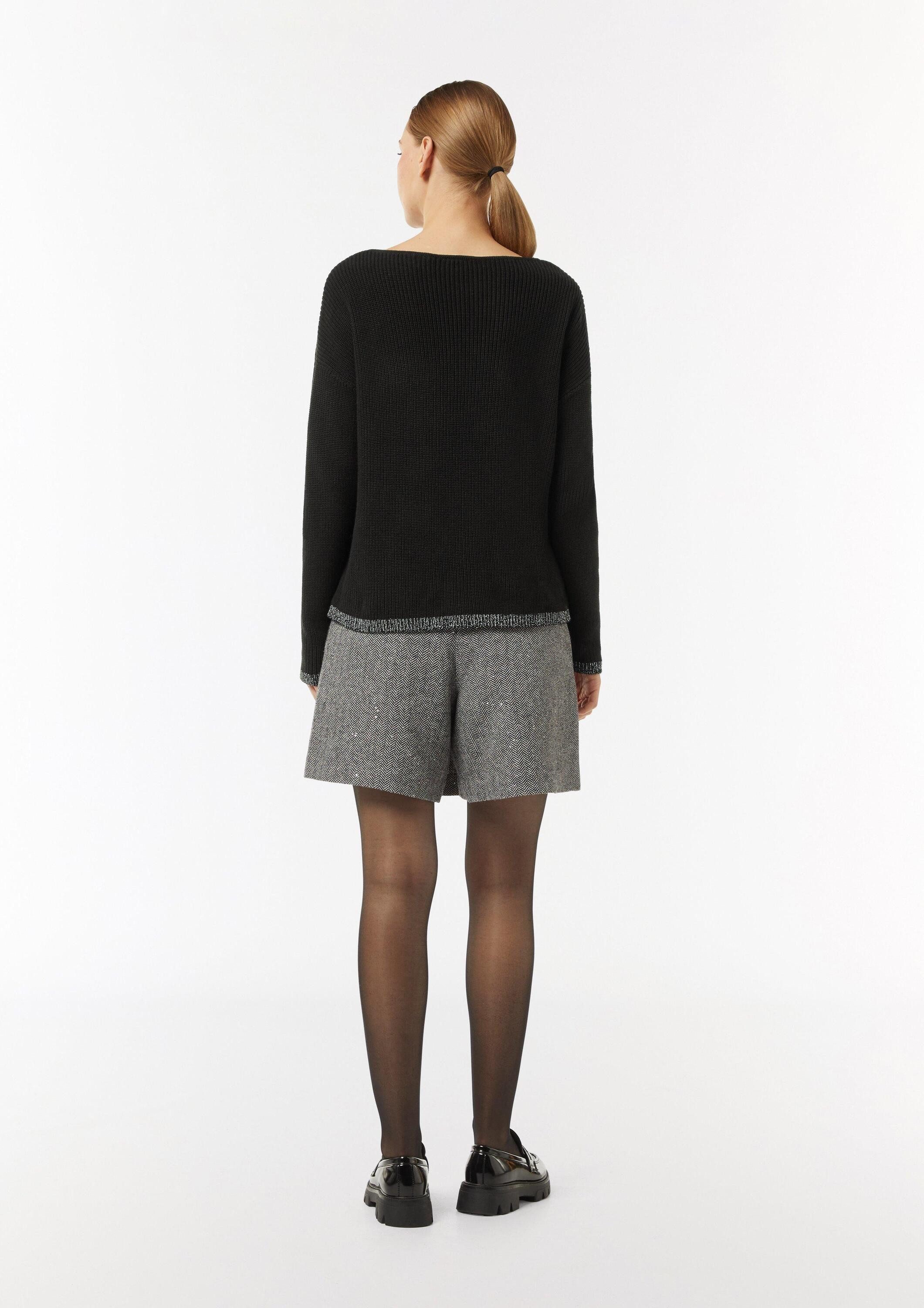 comma Longpullover Strickpullover Strickpullover mit Metallic-Garn-Details an Saum und Bündchen
