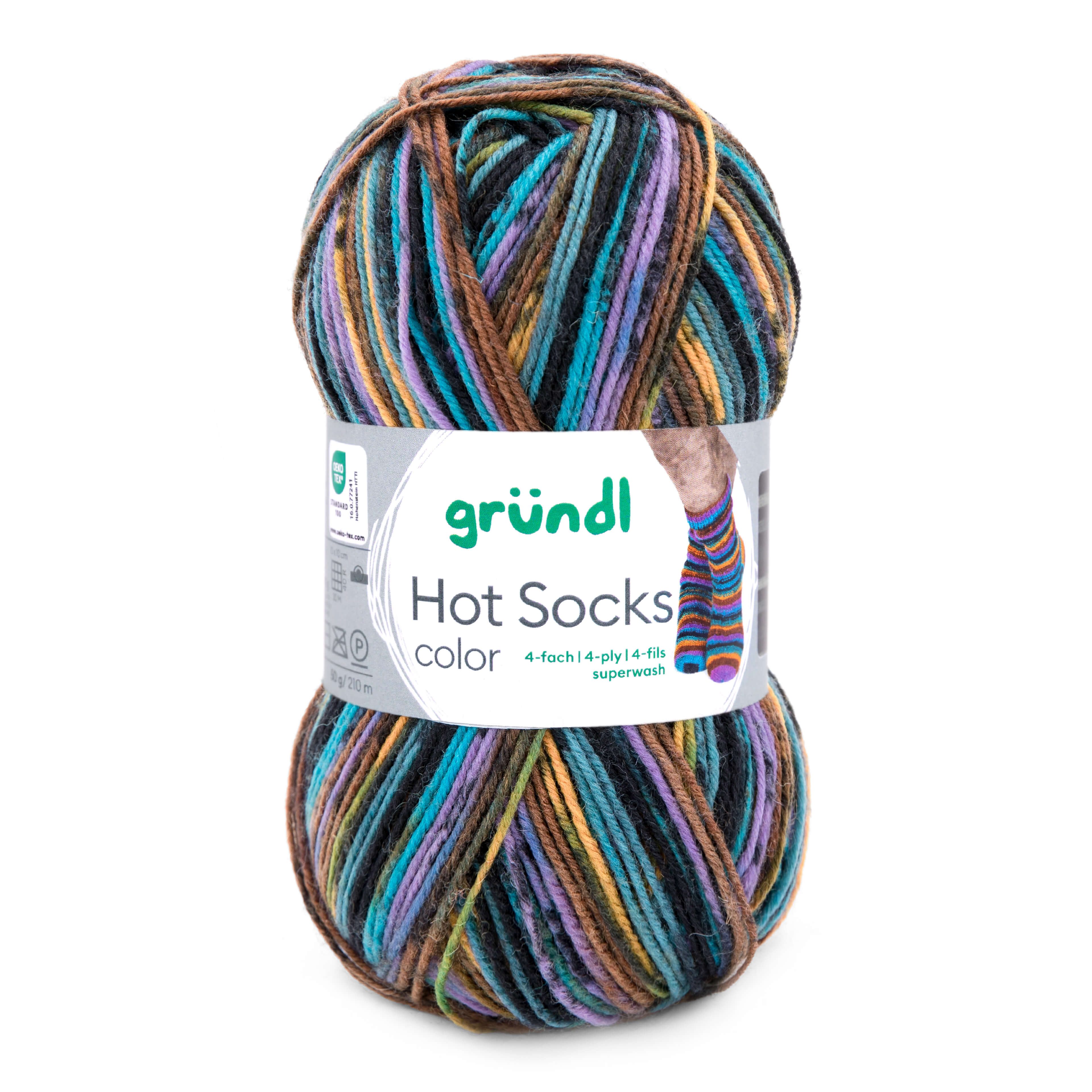 Gründl Hot Socks Color Sockenwolle 4fach, 4-fädig mit Farbverlauf Häkelwolle, 210 m (Strumpfwolle zum stricken, Sockengarn zum häkeln), 75% Wolle, 25% Polyamid