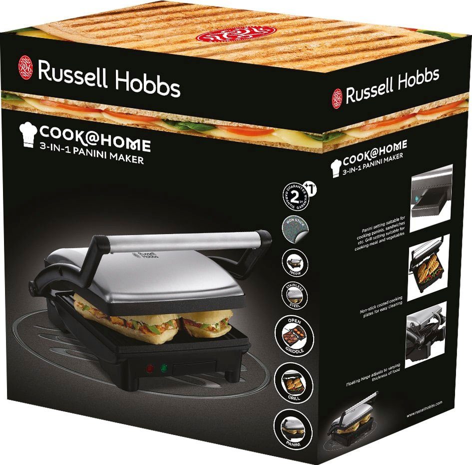 RUSSELL HOBBS Kontaktgrill Paninigrill Cook at Home 3in1 17888-56, 1800 W, Tischgrill, Panini & Sandwich Maker, antihaftbeschichtete Platten
