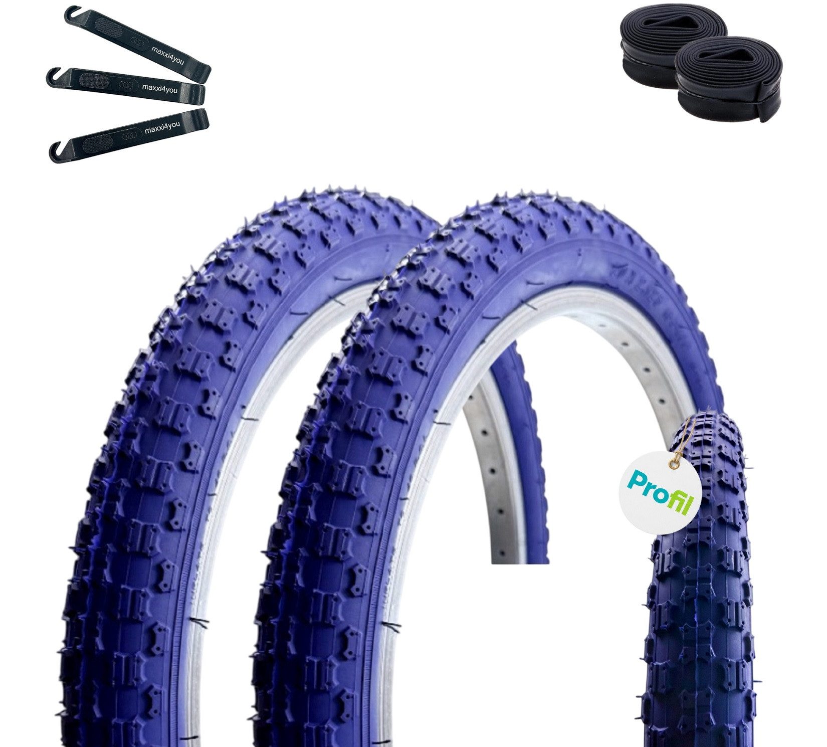 maxxi4you Fahrradreifen 2 x Roverstone 20" Fahrradreifen Dunkelblau 54-406 + 2x AV mit Zubehör