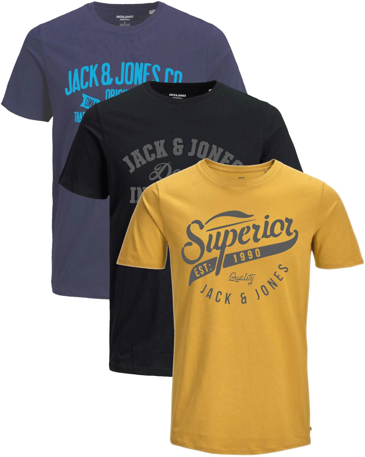 Jack & Jones Print-Shirt Bequemes Slimfit Shirt (Spar-Set, 3er-Pack) in Unifarbe mit Print