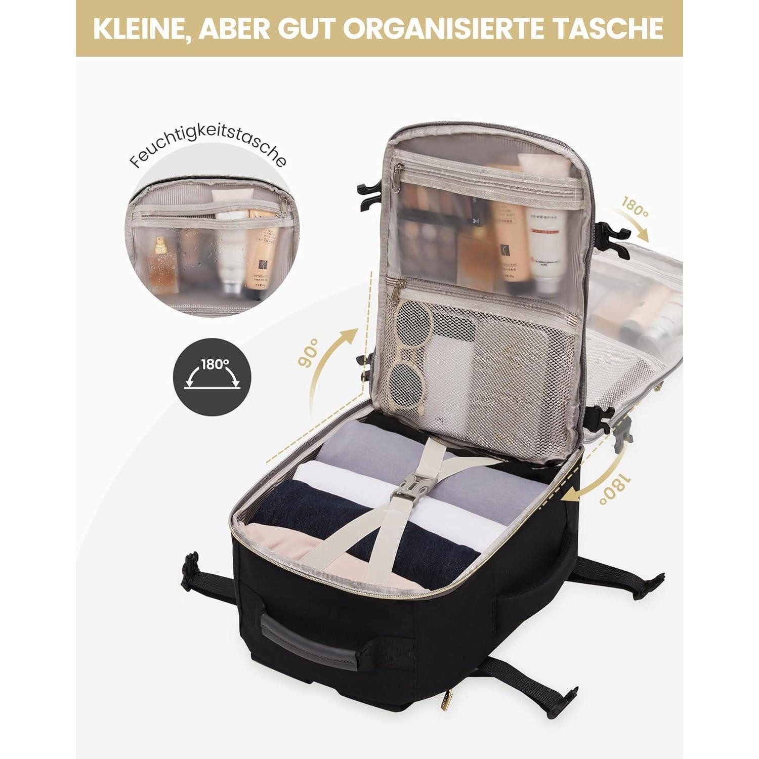 LuxusKollektion Reiserucksack Handgepäck Rucksack 45x36x20 Ryanair Eurowings Schwarz+grau 45x36x20cm
