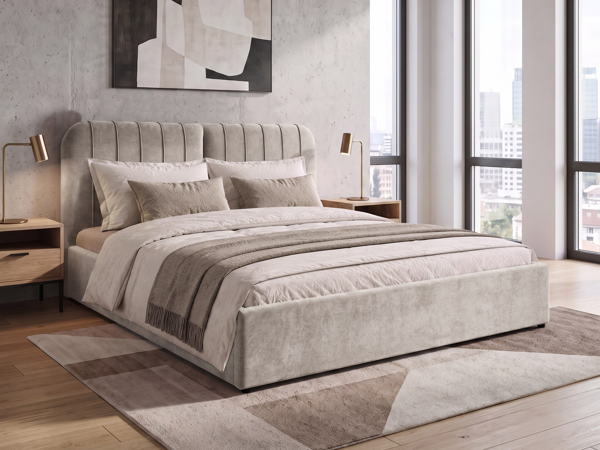 Beautysofa Polsterbett LIVRE 160 × 200 cm mit Bettkasten und Lattenrost (wahlweise ohne Matratze oder mit Matratze MEDIRO), Gepolstertes Kopfteil mit vertikaler Steppung