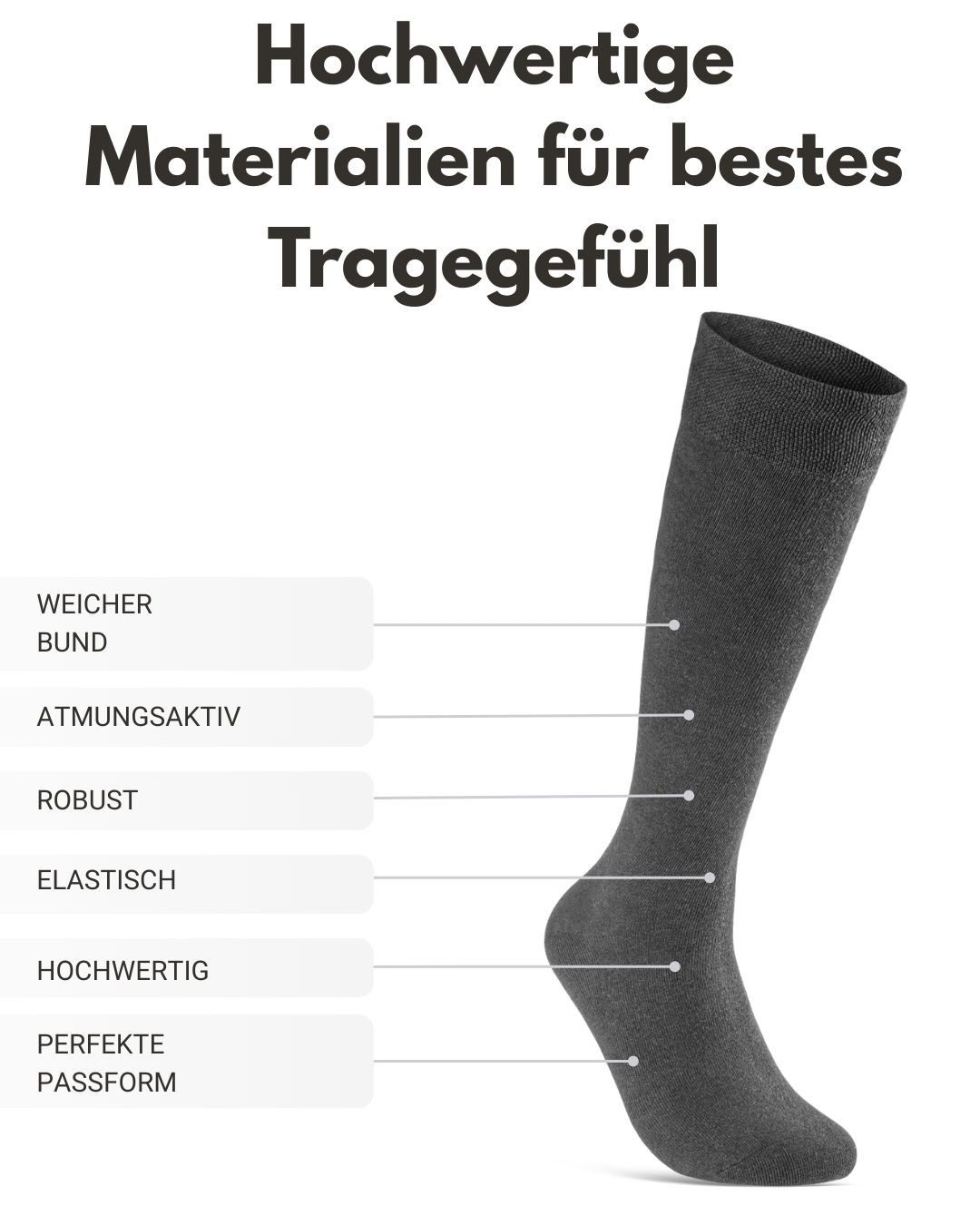sockenkauf24 Kniestrümpfe Damen & Herren mit Komfortbund ohne Naht aus Baumwolle (Anthrazit, 4-Paar, 47-50)