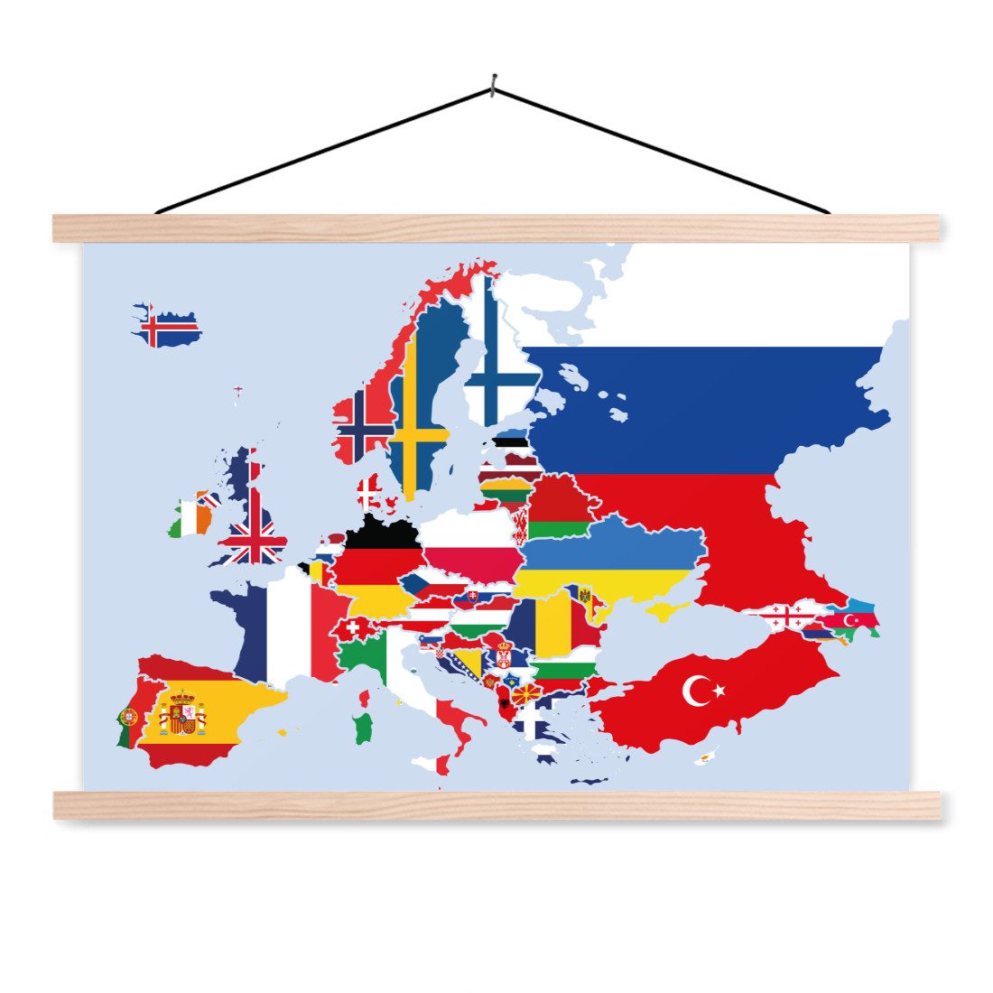 MuchoWow Poster Karte - Europa - Flagge, (1 St), Posterleiste, Textilposter für Wohnzimmer, Bilderleiste, 60x40 cm