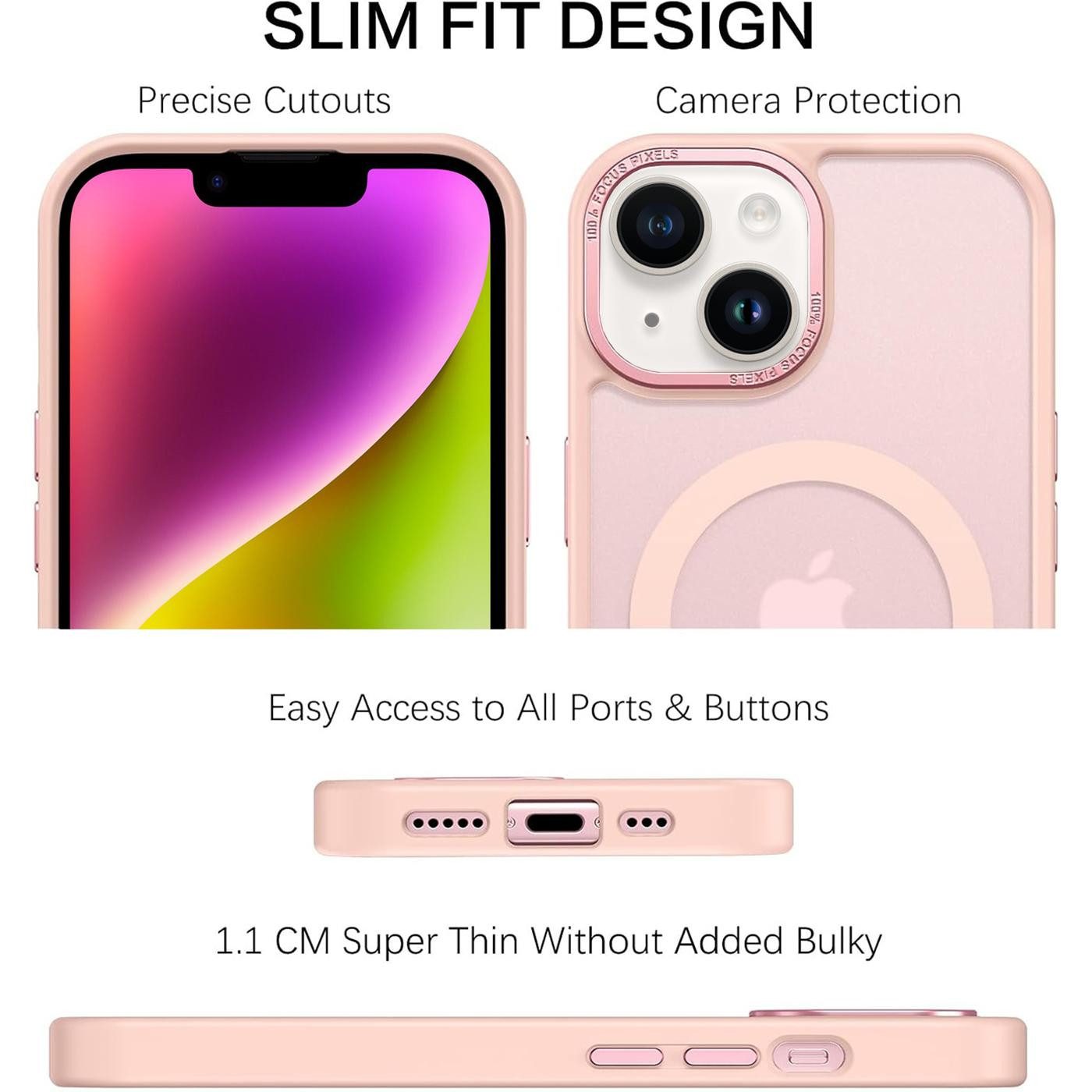 CoolGadget Handyhülle Magnet Hülle für iPhone 14 Schutzhülle mit Metall Kamerarahmen 6,1 Zoll, magnetisches Schutzcase Matt Stoßfest kompatibel mit Magsafe Zubehör