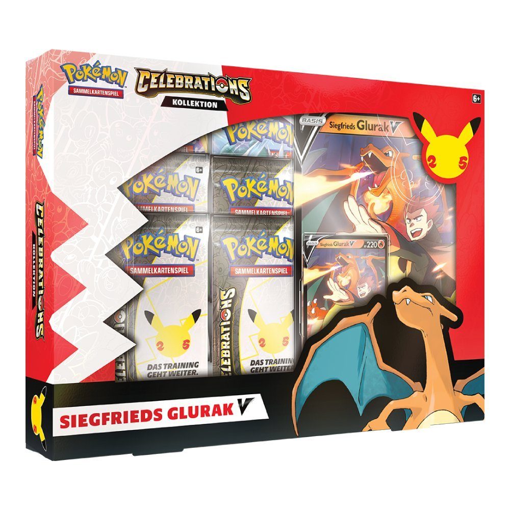 POKÉMON Sammelkarte 25th Celebrations Siegfrieds Glurak Dunkles Feelinara V Kollektion Box, deutsch