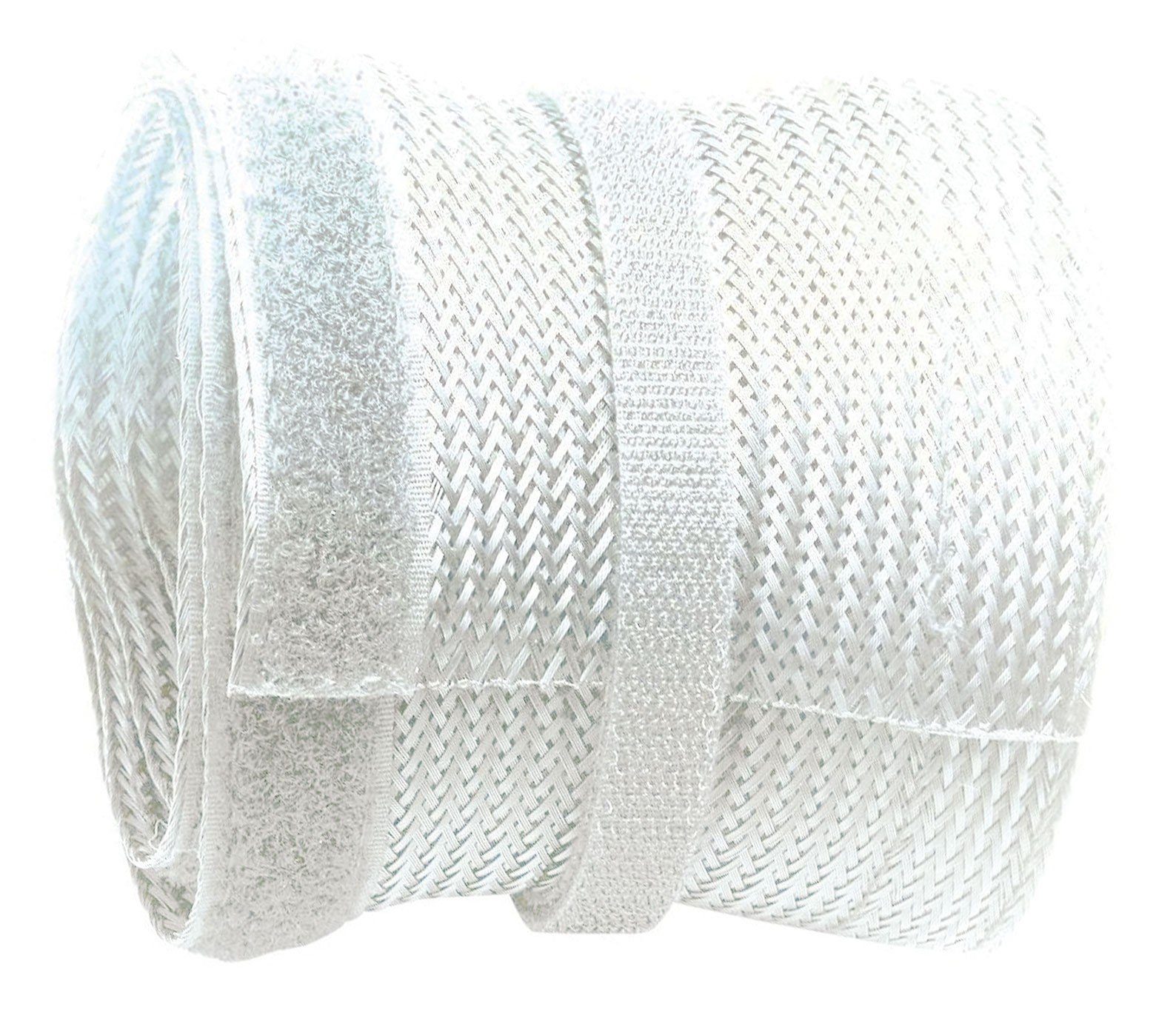 RICOO Geflechtschlauch Kabelschlauch mit Klettverschluss 2 Meter kürzbar Z9085W-2 (1-St), Kabelschlauch Kabelmanagement Kabelkanal flexibel Klettverschluss 2m