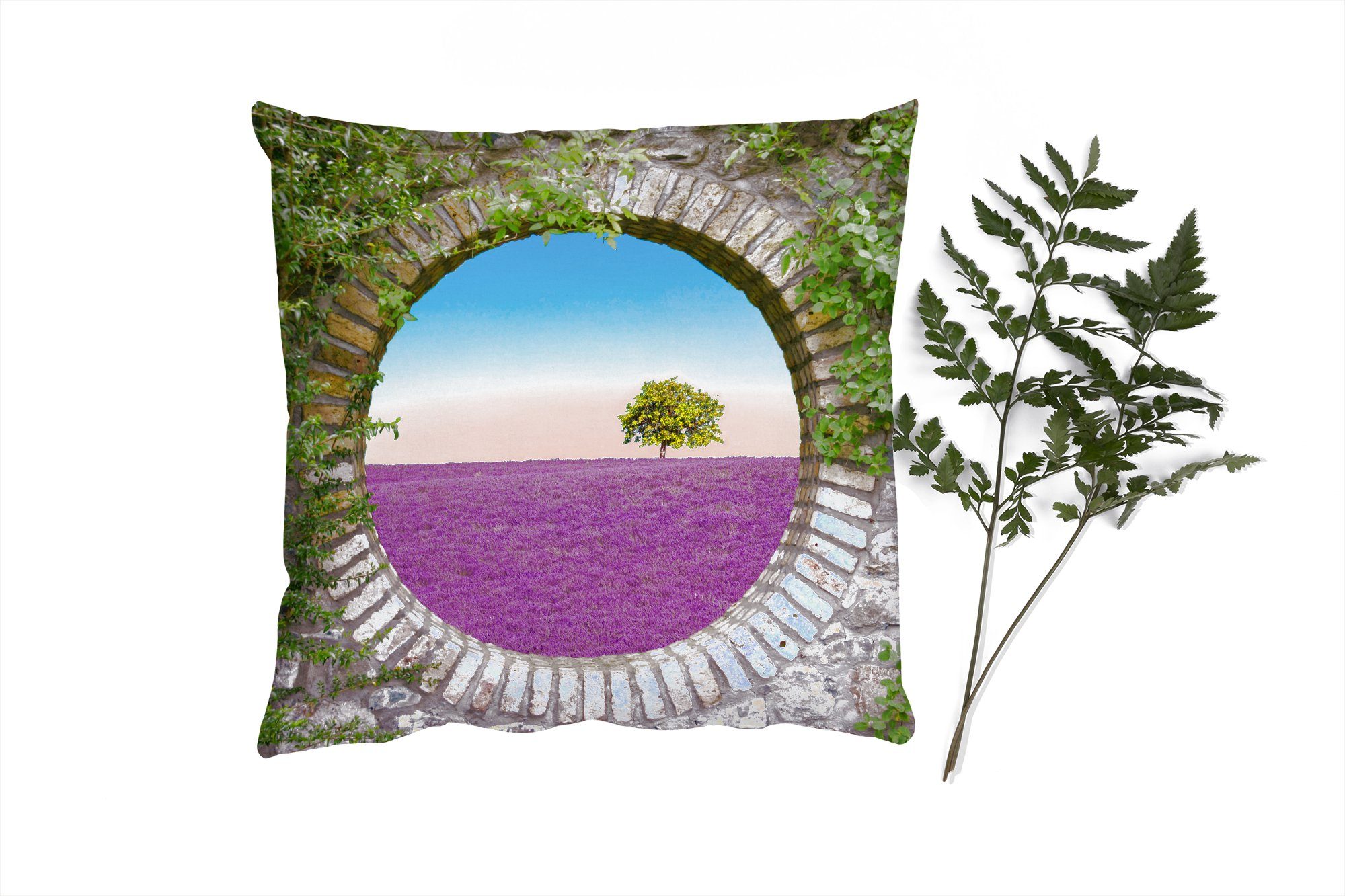 Lavendel MuchoWow Sofakissen Wohzimmer, Zierkissen Dekokissen mit Ausblick - Deko, Blumen Sommer, Füllung - Schlafzimmer, für -