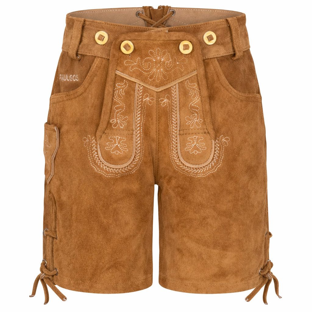 PAULGOS Trachtenhose Kinder Lederhose Kurz mit Trägern 100% Echtleder - KK1