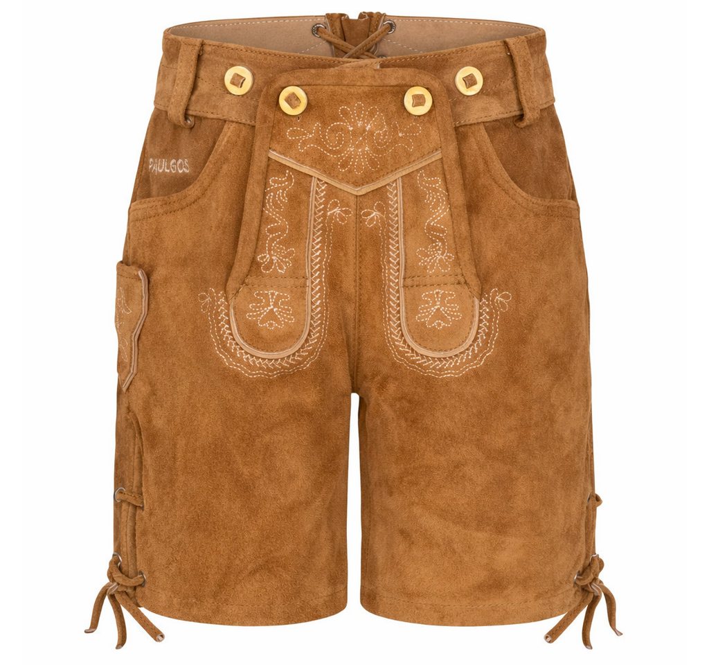 PAULGOS Trachtenhose Kinder Lederhose Kurz mit Trägern 100% Echtleder - KK1