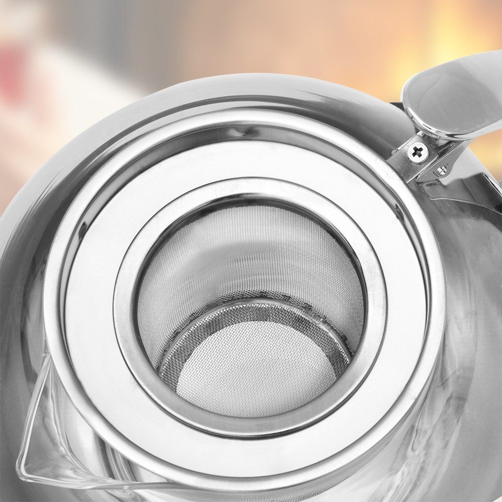 Deuba Teekanne, 1 l, (1-St), 1,2 Liter Hitzebeständig Teesieb Edelstahl Deckel Borosilikatglas