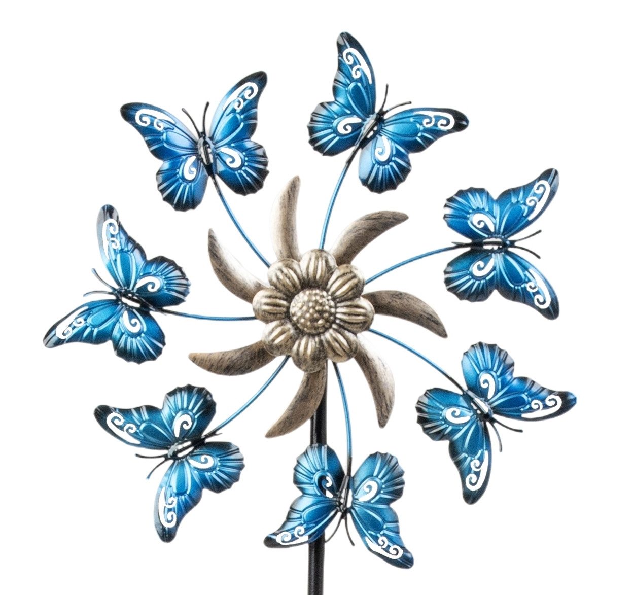 XiRRiX Deko-Windrad Metall Windrad einfach Schmetterling in Türkis B: 30 cm (mit Erdspieß, Ø30cm H: 118 cm), Windrad für den Garten, Deko Windrad Sommerdeko Windspiel