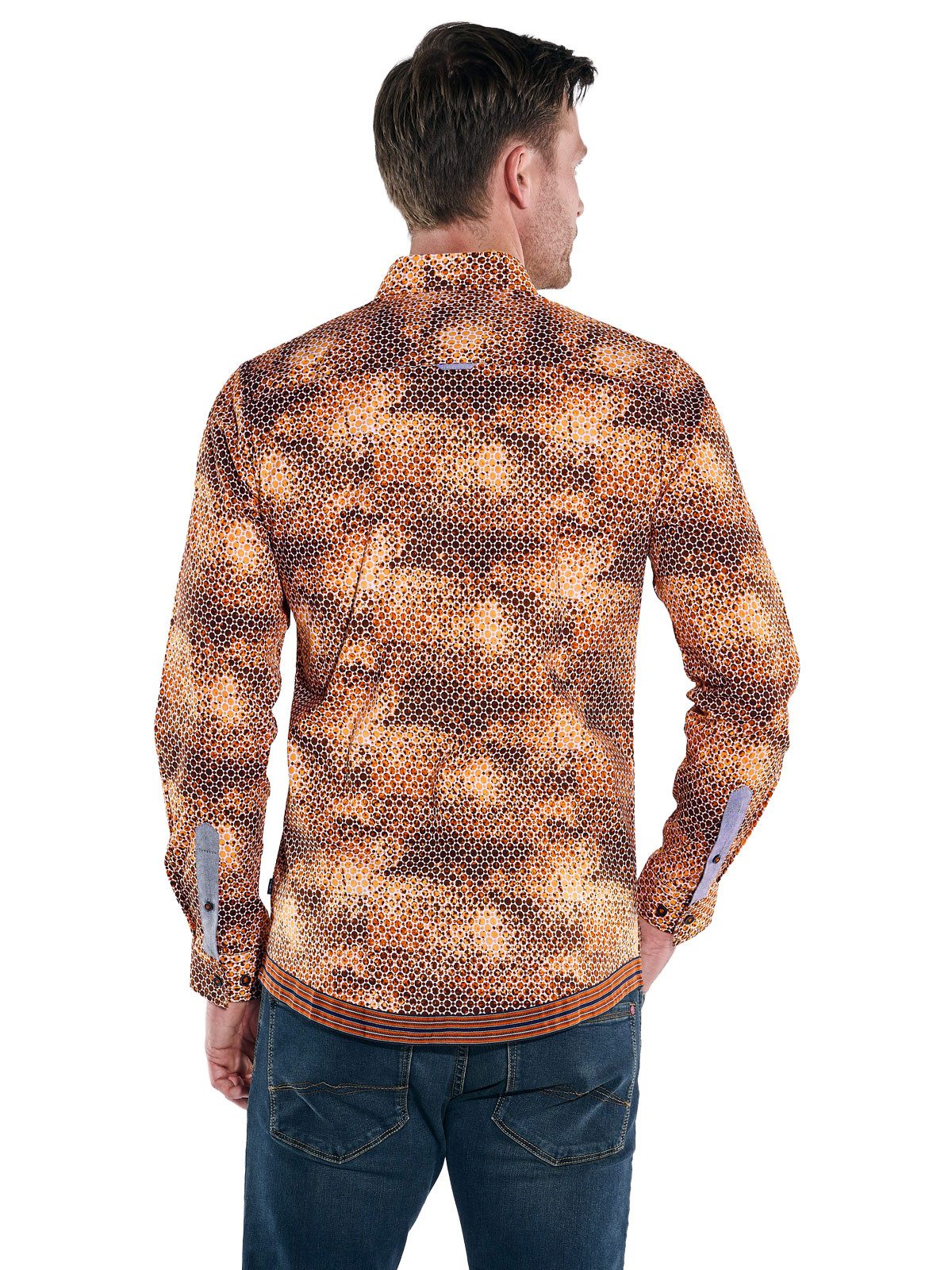 Engbers Langarmhemd Herren Langarm-Hemd gemustert, Rostorange günstig online kaufen