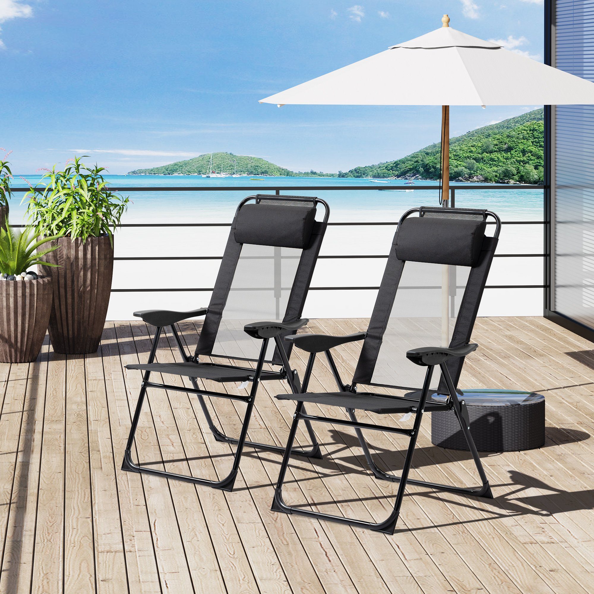 Outsunny Klappstuhl 2er-Set klappbarer Gartenstuhl mit verstellbarer Rücken günstig online kaufen