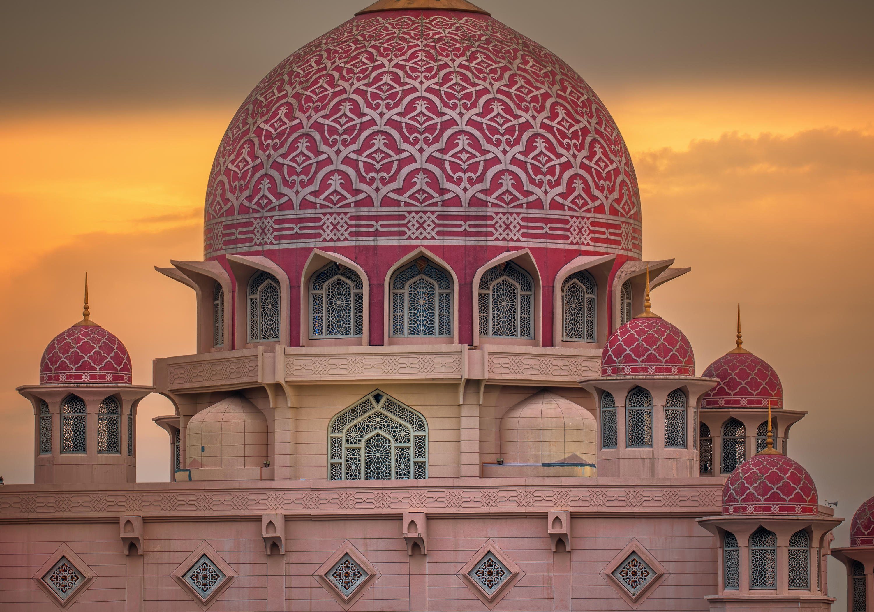 wandmotiv24 Fototapete Sonnenuntergang über Putrajaya-Moschee, glatt, Wandtapete, Motivtapete, matt, Vliestapete