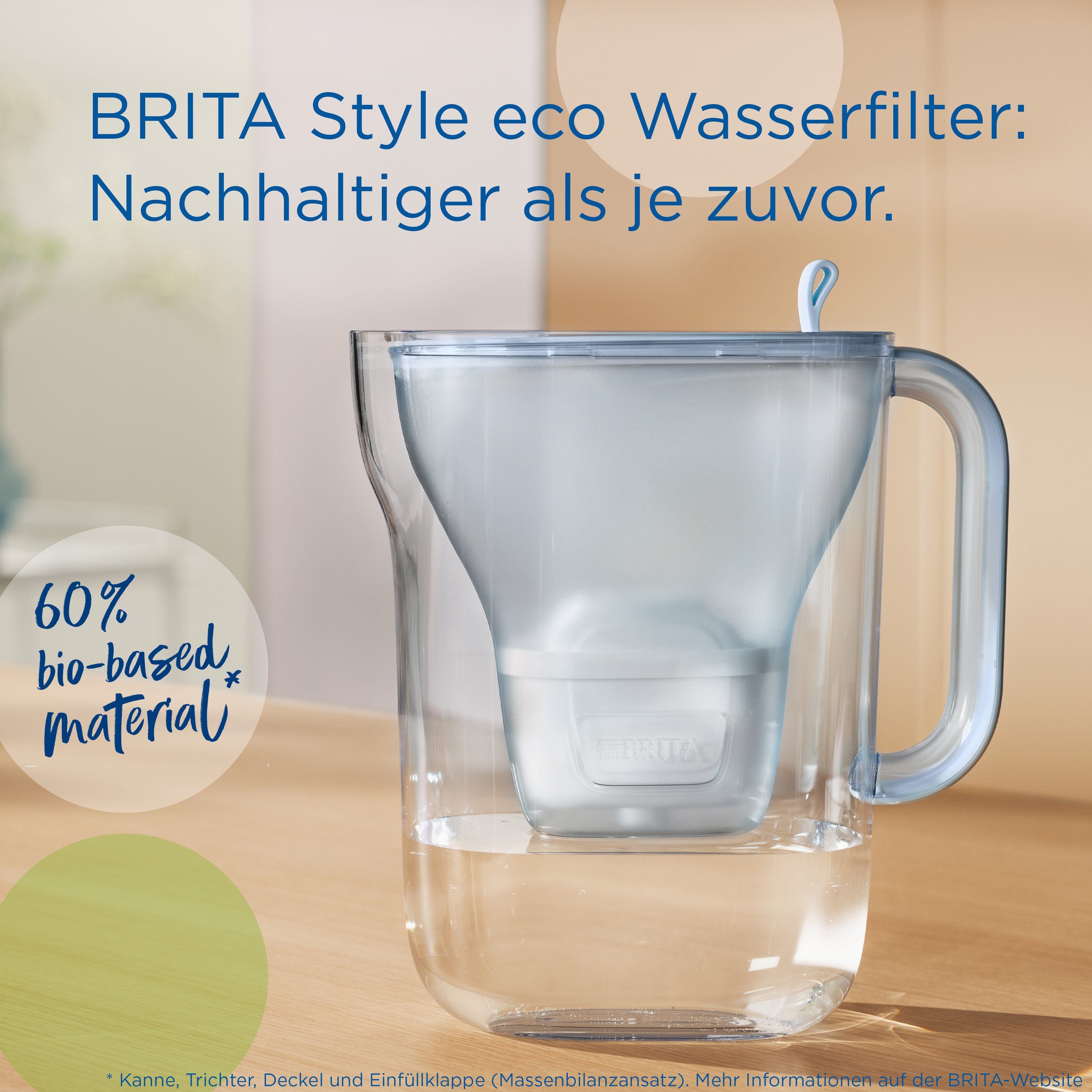 BRITA Wasserfilter Kanne Style eco blau inkl. 1 MAXTRA PRO Pure Performance Kartusche, Nachhaltige Kanne passt in den Kühlschrank & filtert Verunreinigungen
