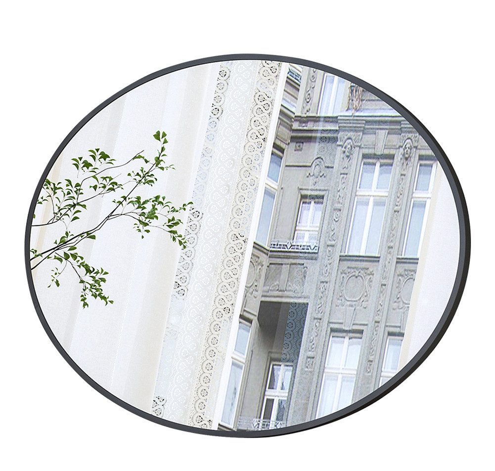 Boromal Дзеркало для макіяжу 80x60 70x50 Косметички Wandspiegel Schwarz mit Metall Alu Rahmen (Dekospiegel Oval, 5mm HD Spiegel, explosionsgeschützt), 4 Montagemöglichkeiten