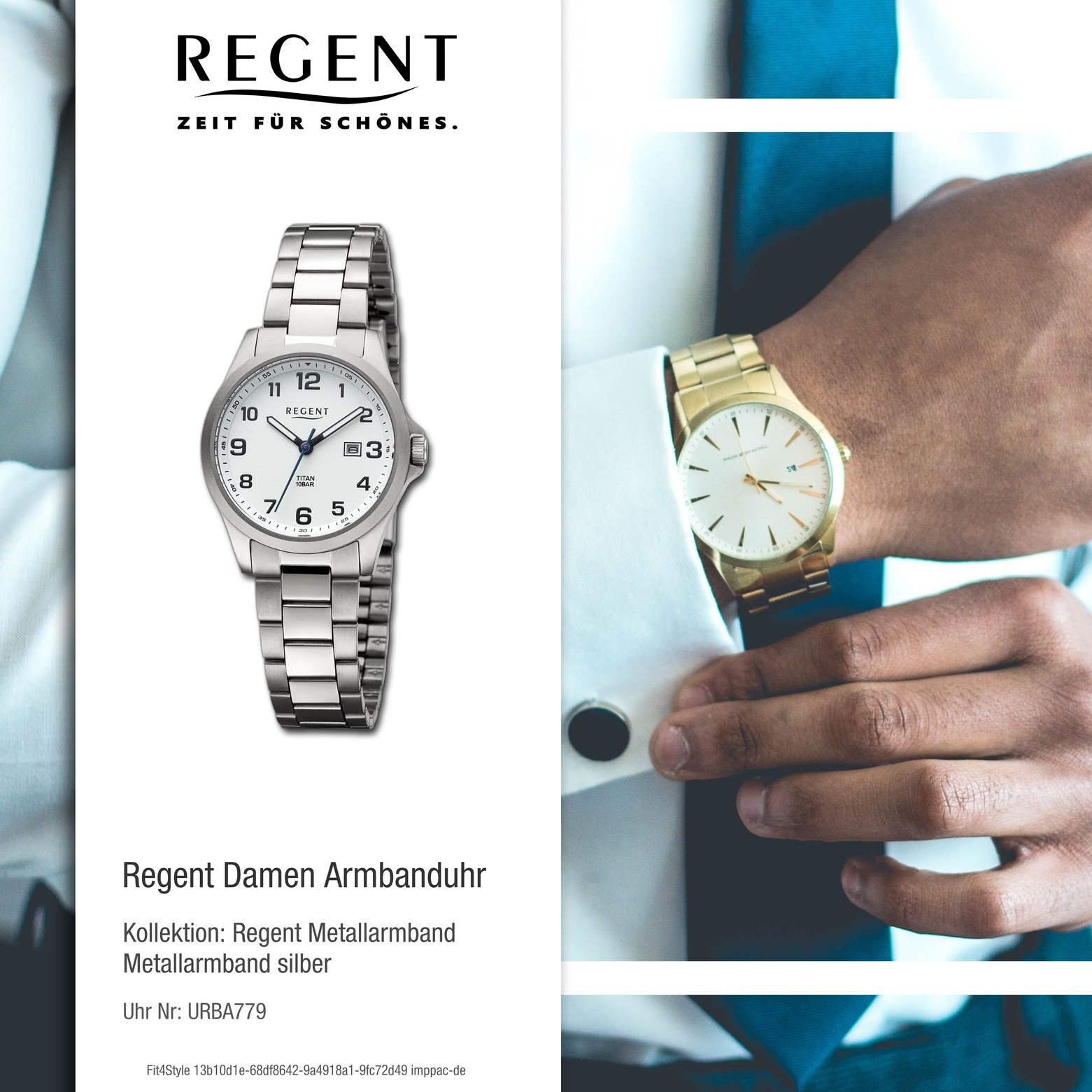 Regent Quarzuhr Regent Damen Armbanduhr extra rund, Metallarmband Damen 31mm), (ca. Armbanduhr Analog, groß