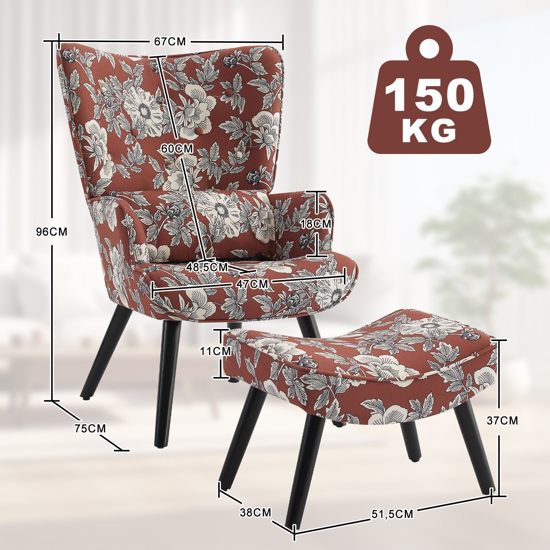 HomeMiYN Ohrensessel Relaxsessel mit Hocker Patchwork günstig online kaufen