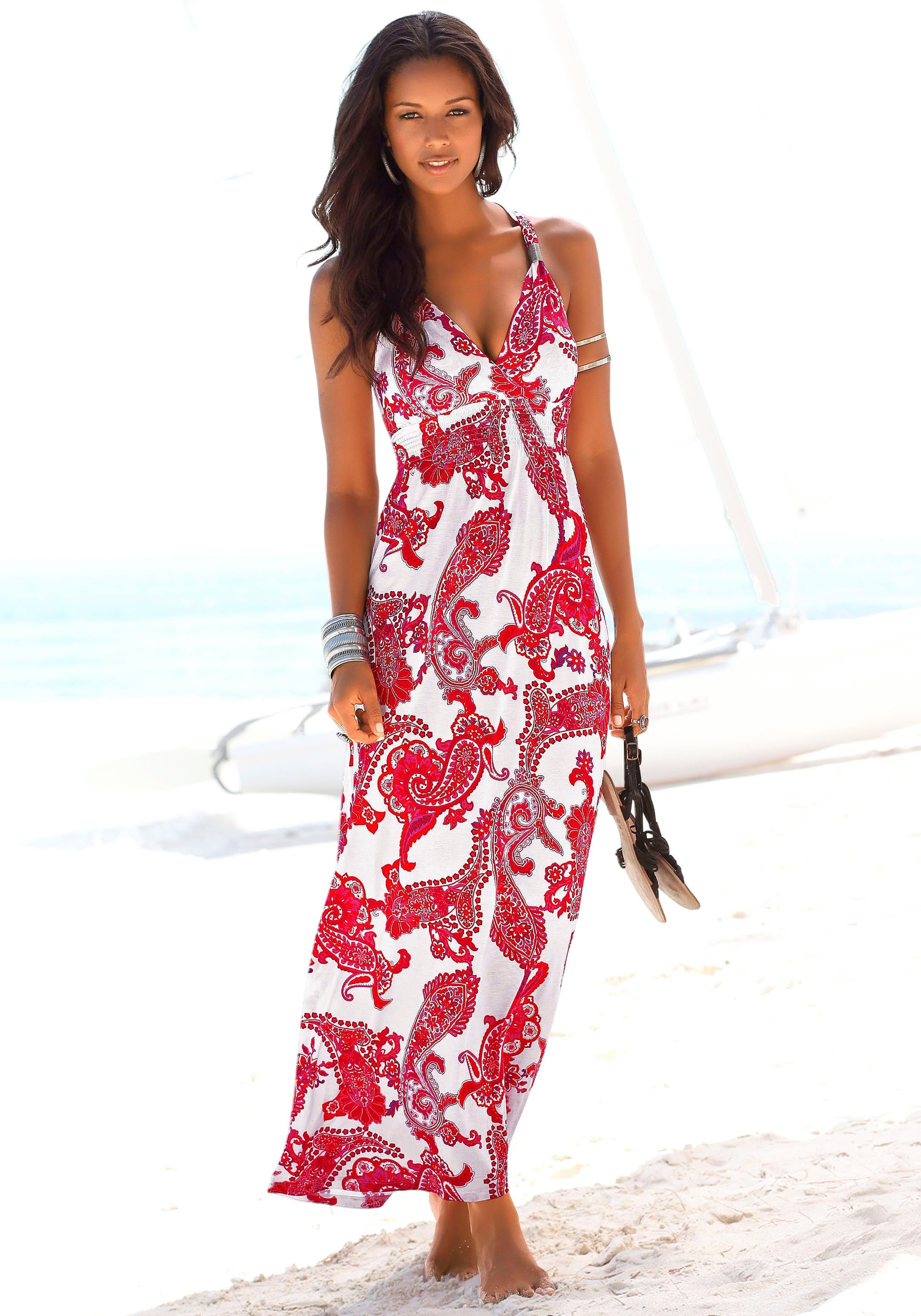 LASCANA Maxikleid mit verstellbarem Ausschnitt, Sommerkleid, Strandkleid
