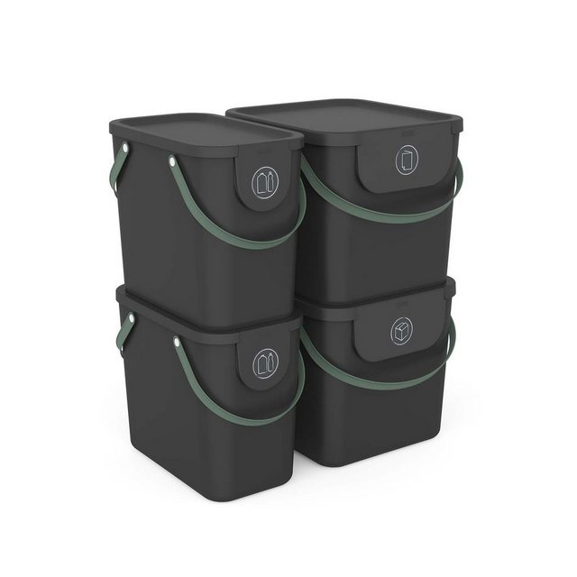ROTHO Mülltrennsystem Albula 4er-Set Mülltrennungssystem 2x 25l + 2x 40l für die Küche, Kunststoff (PP) BPA-frei, Aus rezykliertem Kunststoff