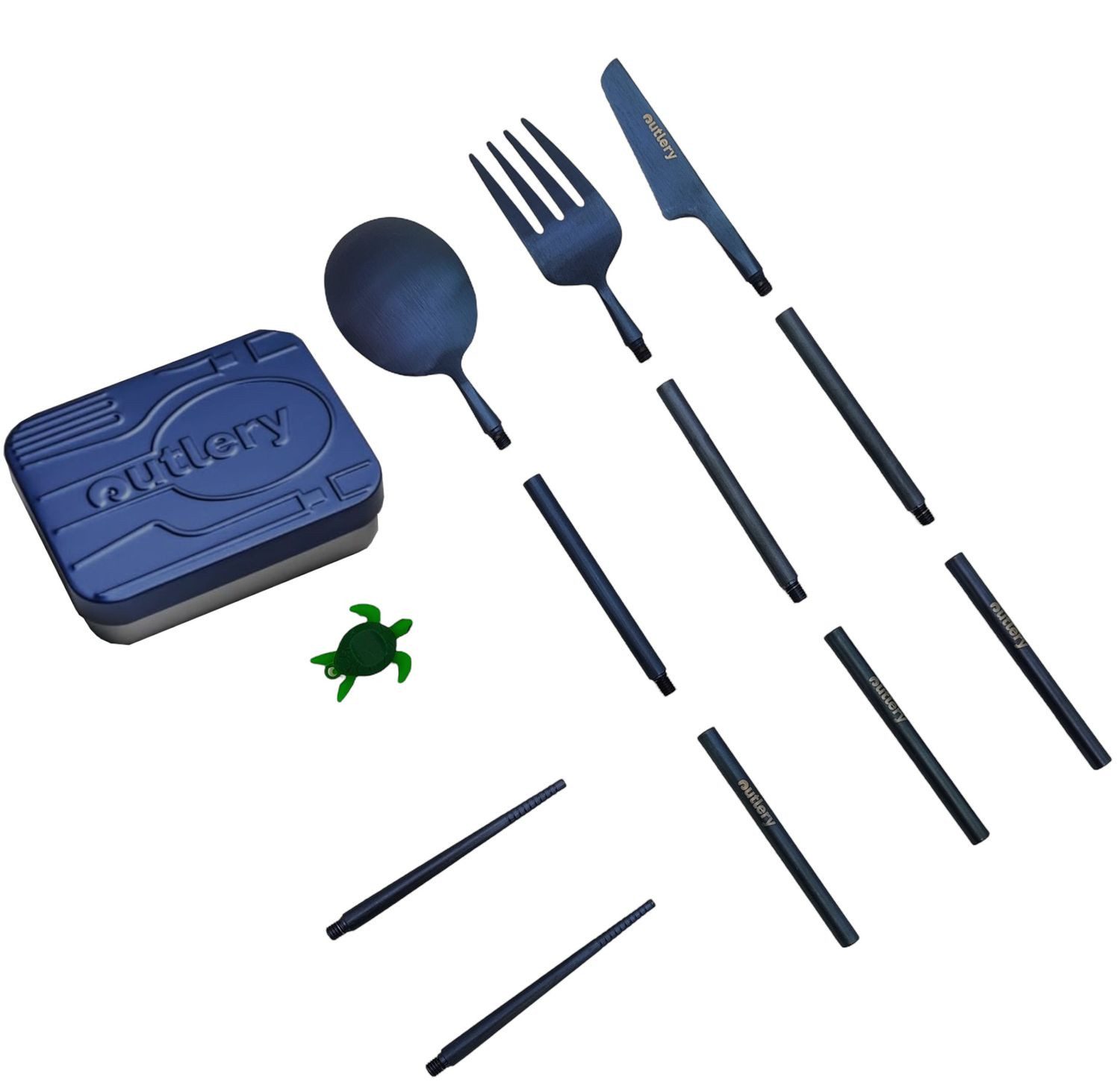 Outlery Besteck-Set Reisebesteck kompakt Bestecksteckset Edelstahl Camping Besteck blau