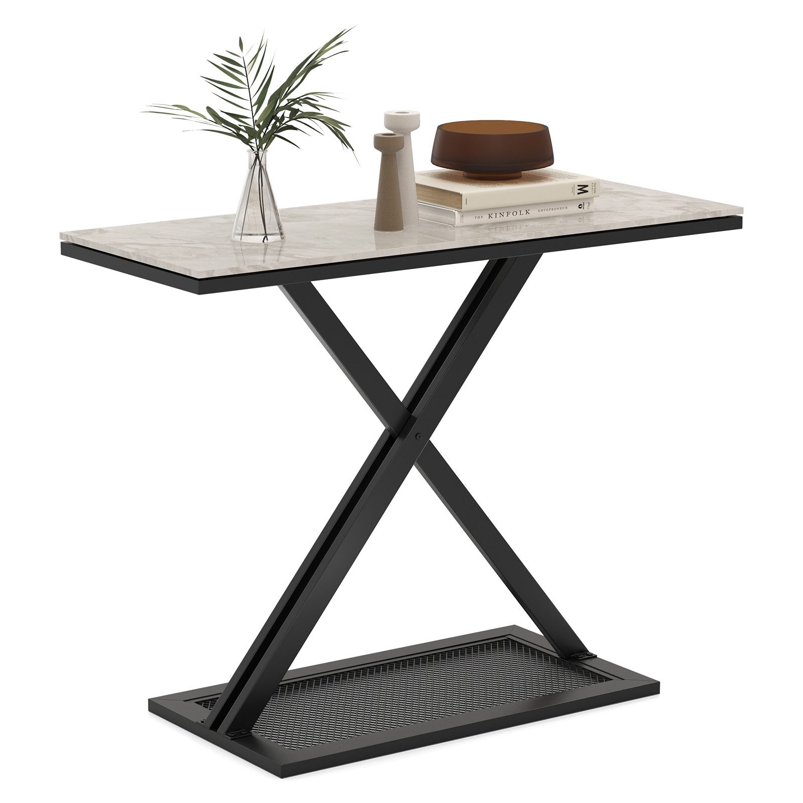 COSTWAY Konsolentisch, schwarz, Eingangtisch Holz, Marmor, Metallgestell, 100cm