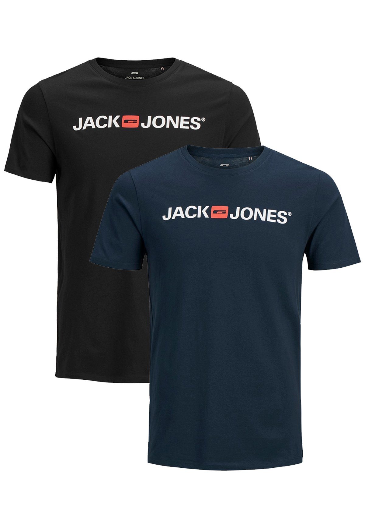Jack & Jones T-Shirt JJECORP LOGO Print Kurzarm 2-er Stück Pack T-Shirt (2-tlg) 3661 in Schwarz-Blau | T-Shirts