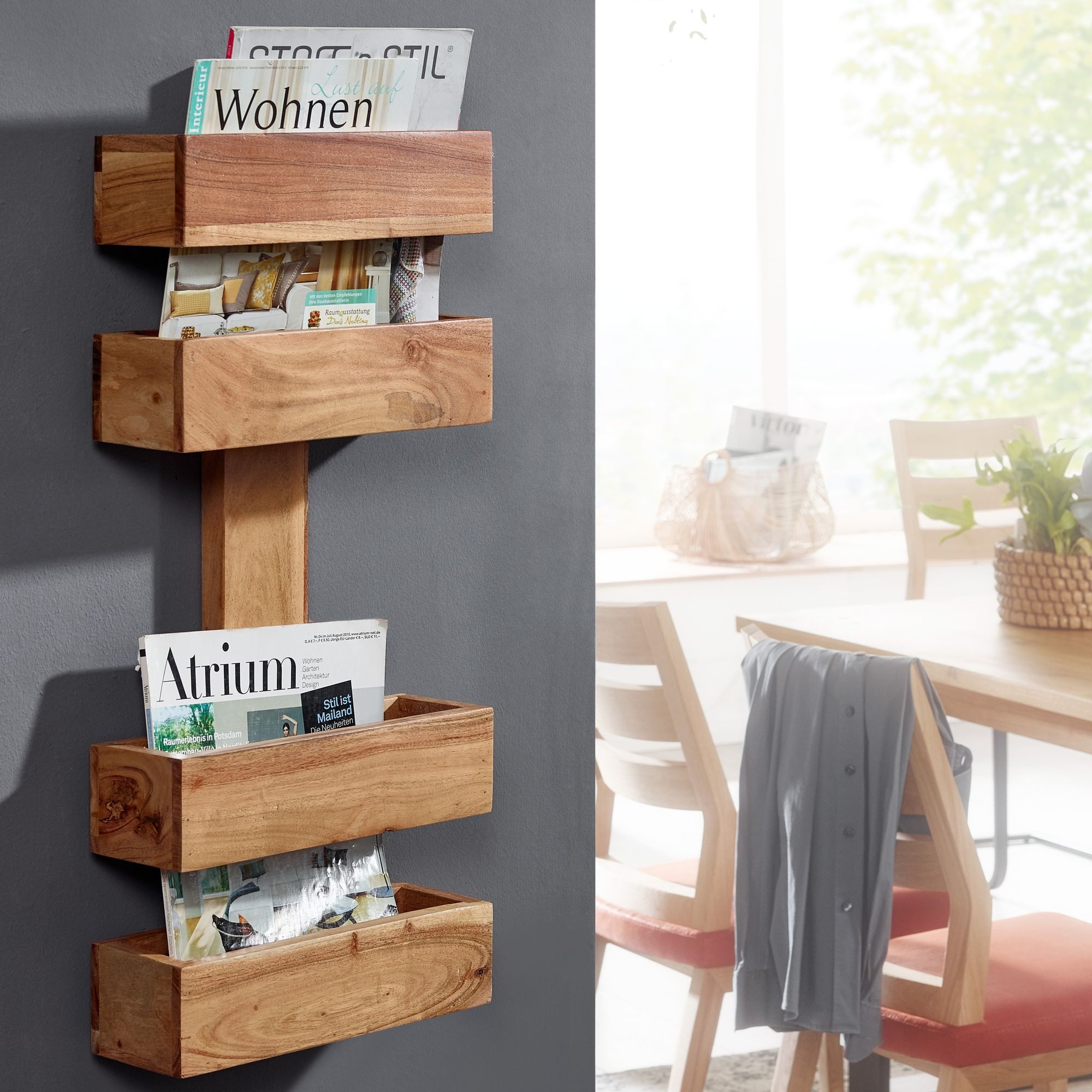 FINEBUY Zeitungsständer SuVa2485_1 (Akazie Massivholz 30x72x10 günstig online kaufen